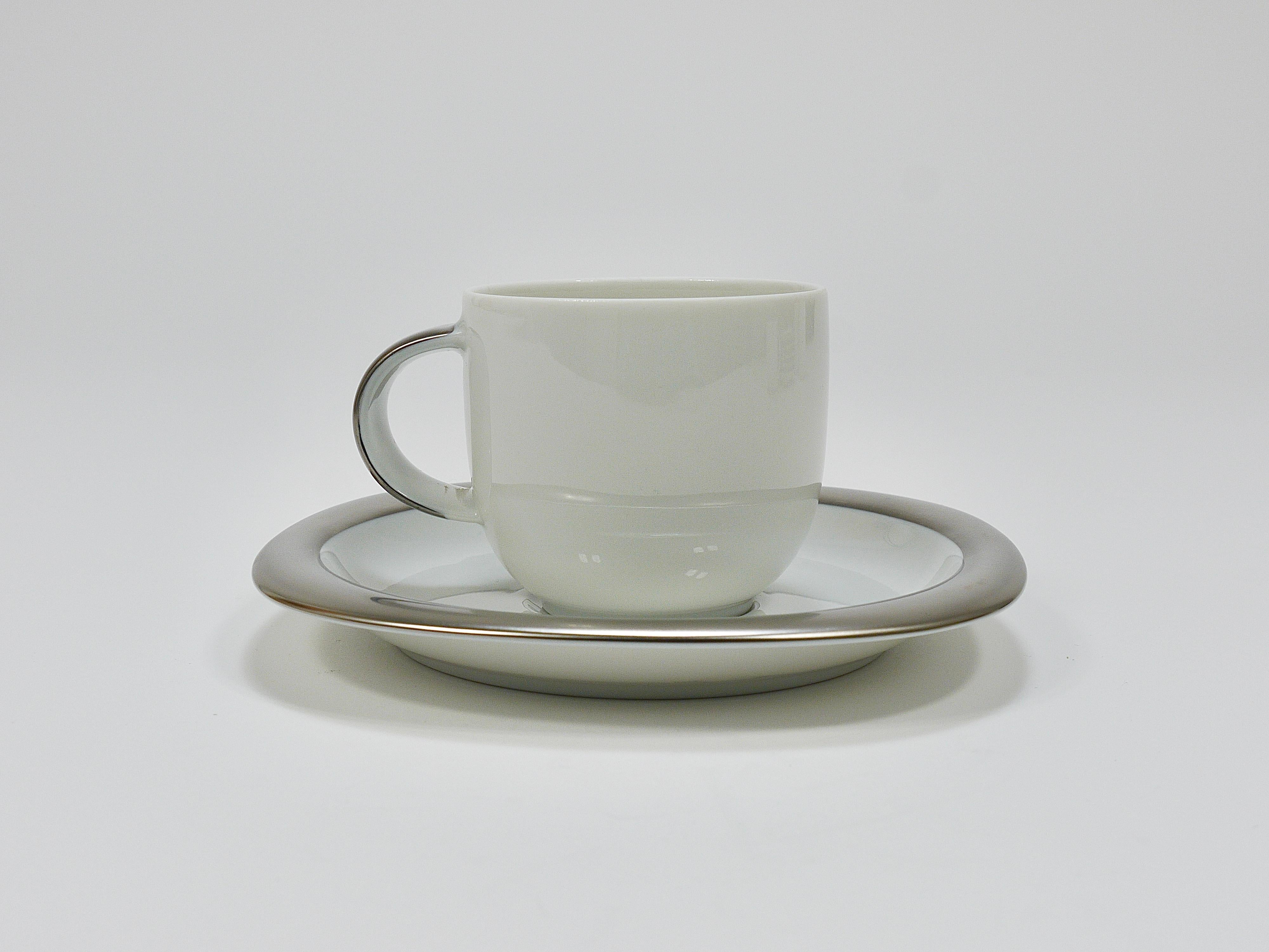 20th Century Timo Sarpaneva 6 Suomi Platinum Espresso Coffee Cups, Rosenthal studio, 1980s