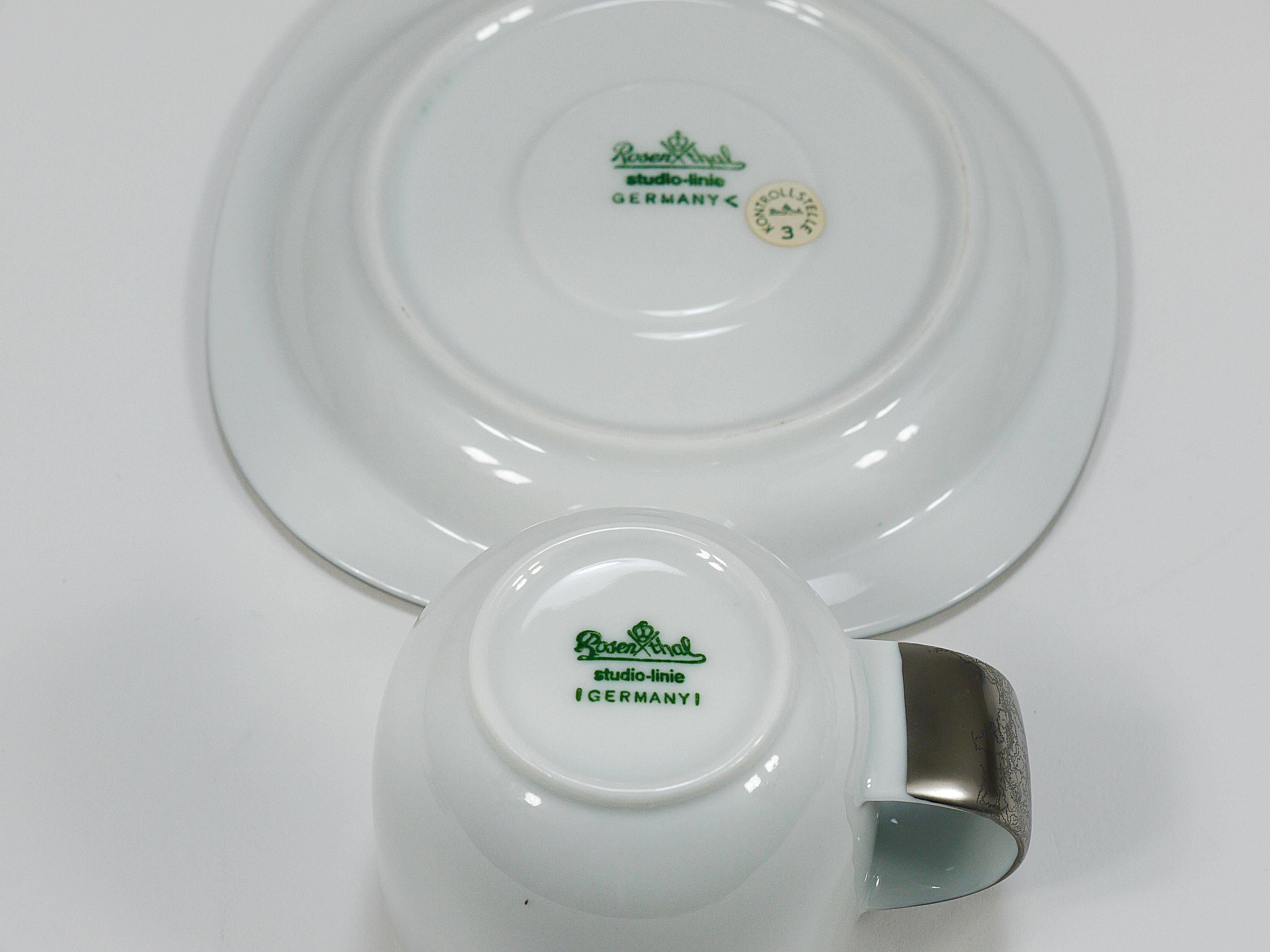 Timo Sarpaneva 6 Suomi Platinum Espresso Coffee Cups, Rosenthal studio, 1980s 1