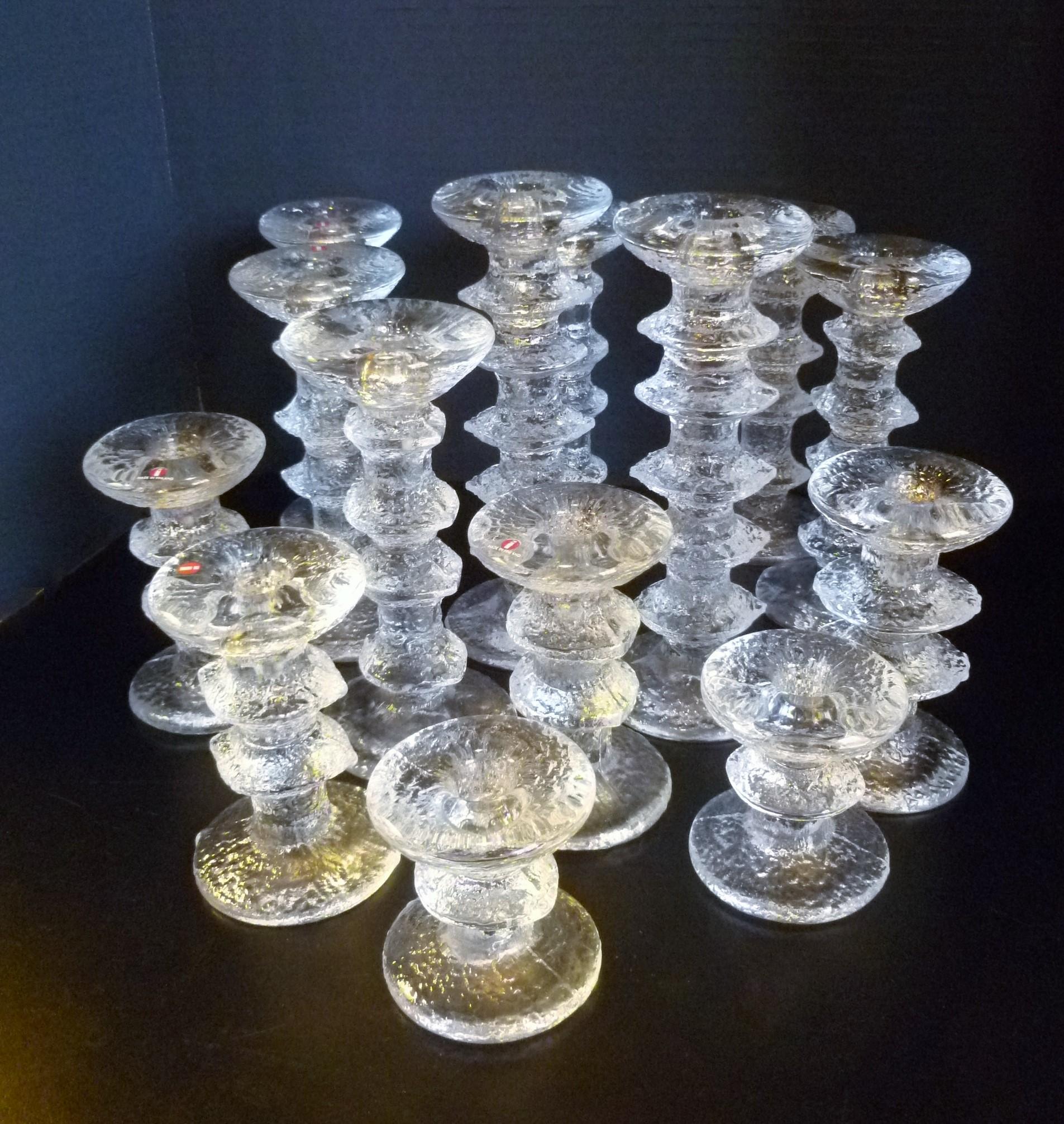Timo Sarpaneva Brutalist Modern 14 Festivo Textured Glass Candleholders Iittala In Good Condition In Miami, FL