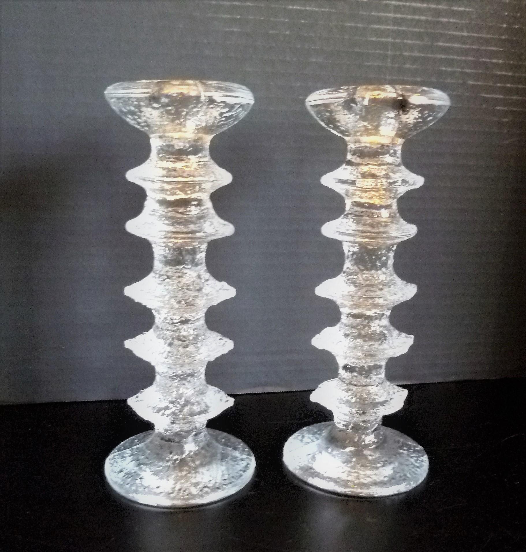 Late 20th Century Timo Sarpaneva Brutalist Modern 14 Festivo Textured Glass Candleholders Iittala