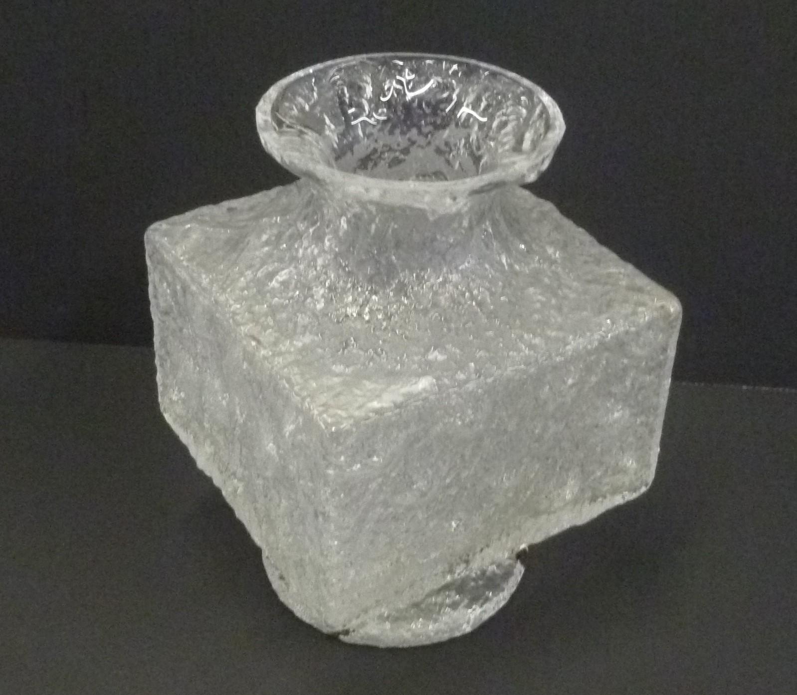 REDUCED FROM $425....From Timo Sarpaneva (Finland 1926-2006) a Mid-Century Modern large Brutalist Crassus vase by Iittala, Finland, 1960s. The collection consisted of mold poured lead- glass vases in different sizes and shapes with rough exterior.