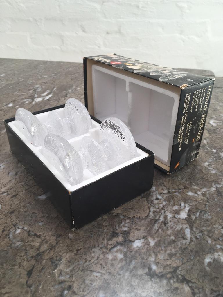Mid-Century Modern Timo Sarpaneva Festivo Candlesticks by Iittala Glass Finland 1967 Original Box For Sale