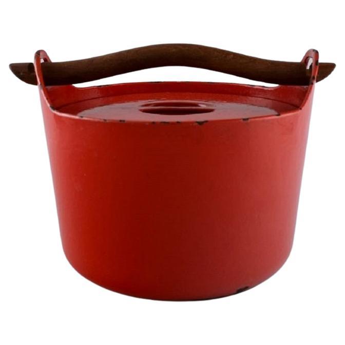 Timo Sarpaneva for Rosenlew, Finland, Cast Iron Casserole in Red Enamel For Sale