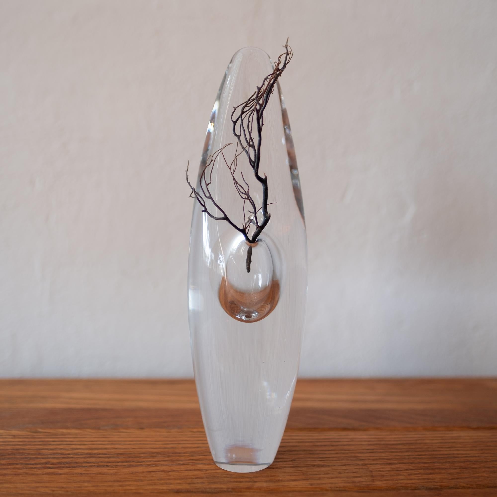 'Orkidea' glass sculpture vase by Timo Sarpaneva for Iittala. Clear lead crystal glass, steam blown, cut and surface polished. Designed in 1953. Signed.
   