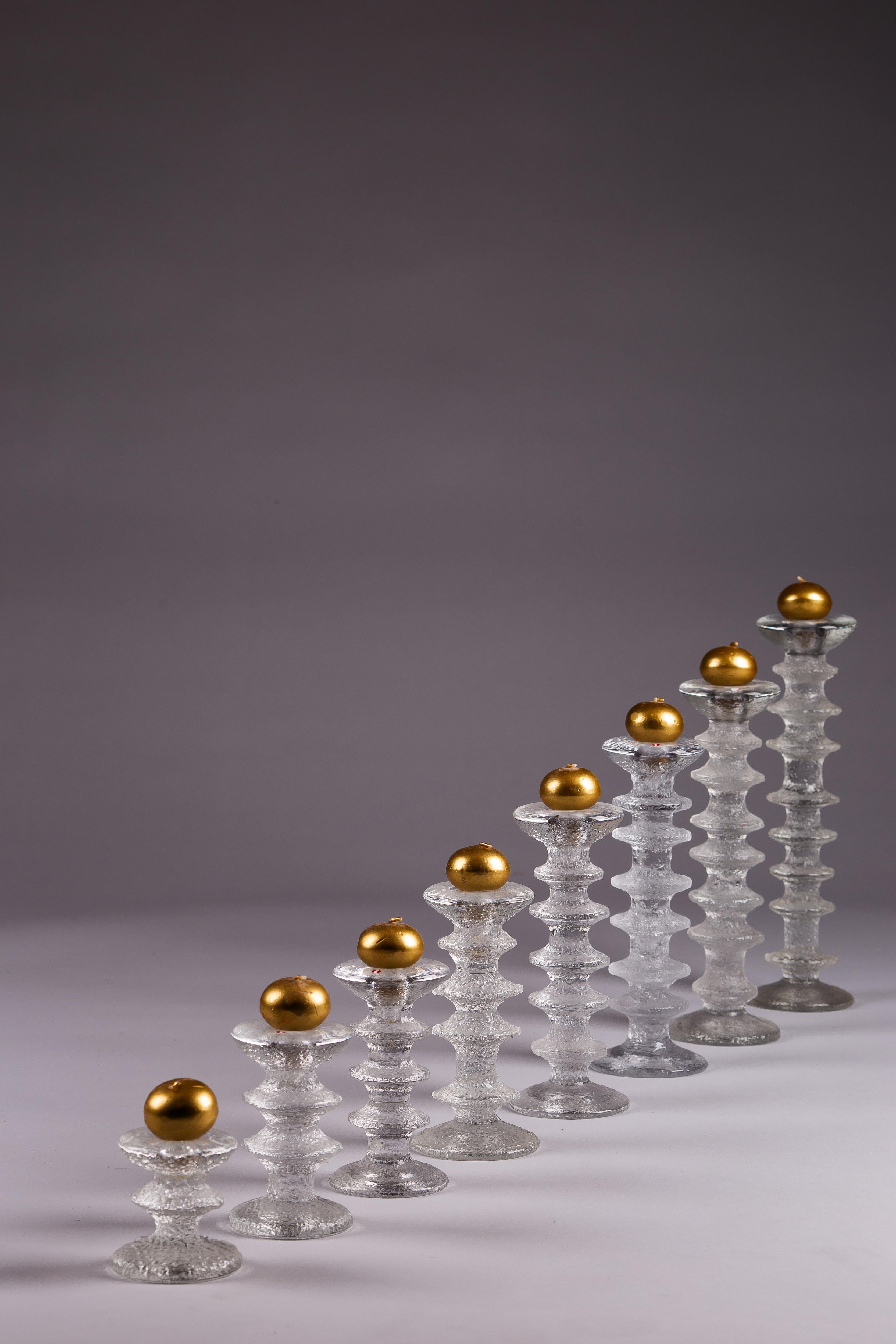 Timo Sarpaneva, set di candelieri in vetro Festivo degli anni '60, Iittala, Finlandia In condizioni buone in vendita a Turku, Varsinais-Suomi
