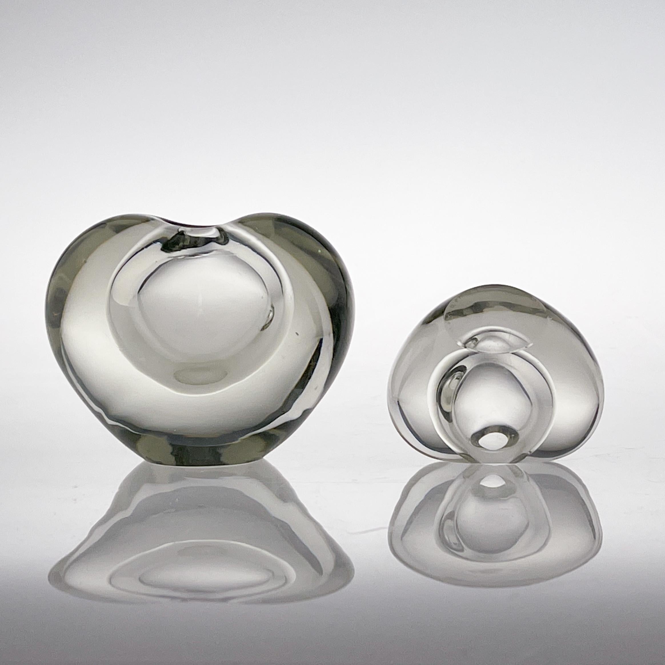 Glass Scandinavian Modern Timo Sarpaneva Two Clear Crystal Art Sculptures Heart 1957 For Sale