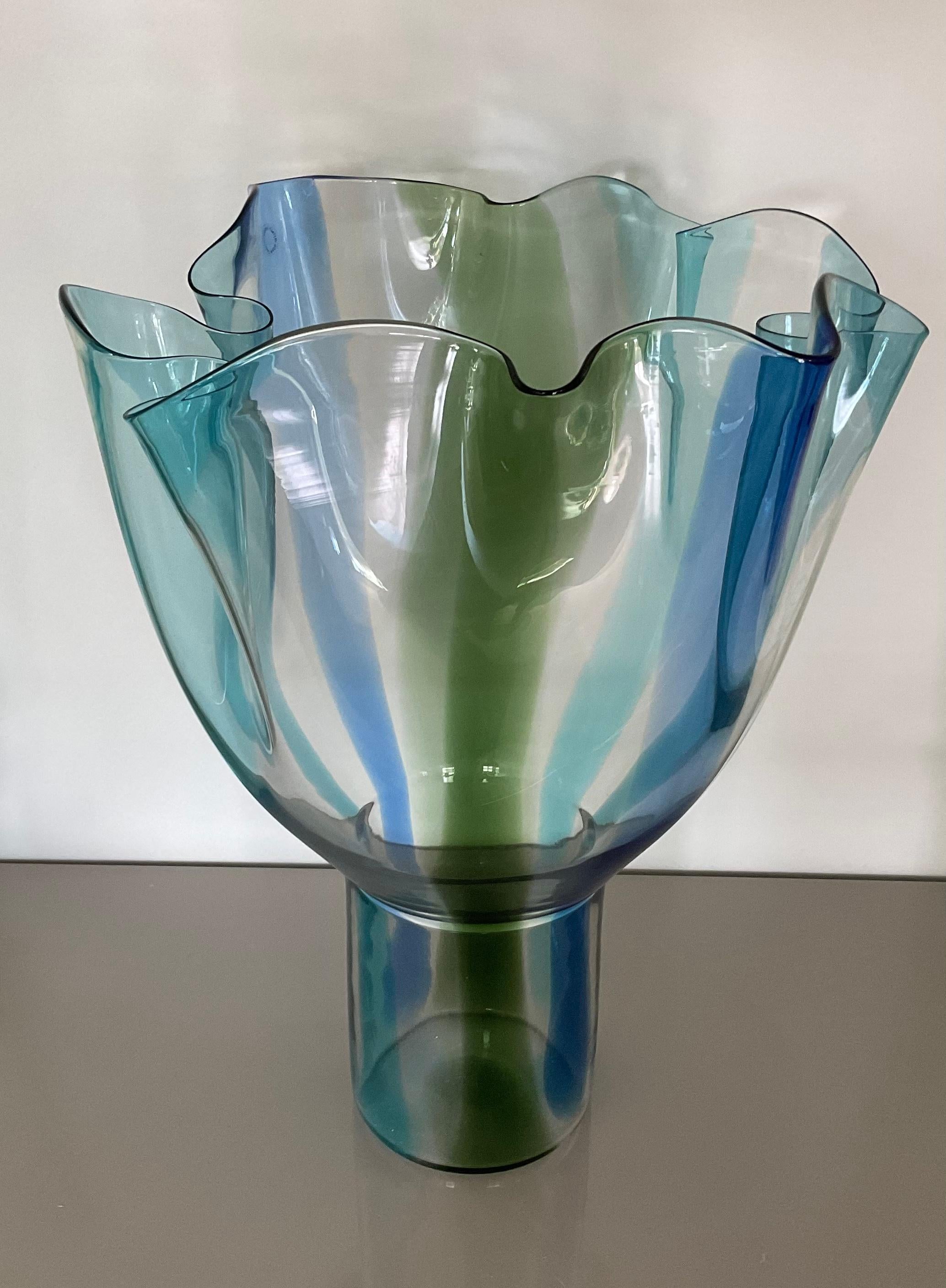 Large Size Timo Sarpeneva for Venini Kukinto vase. Signed and dated 1995 on the bottom. Also retains its original Venini label.