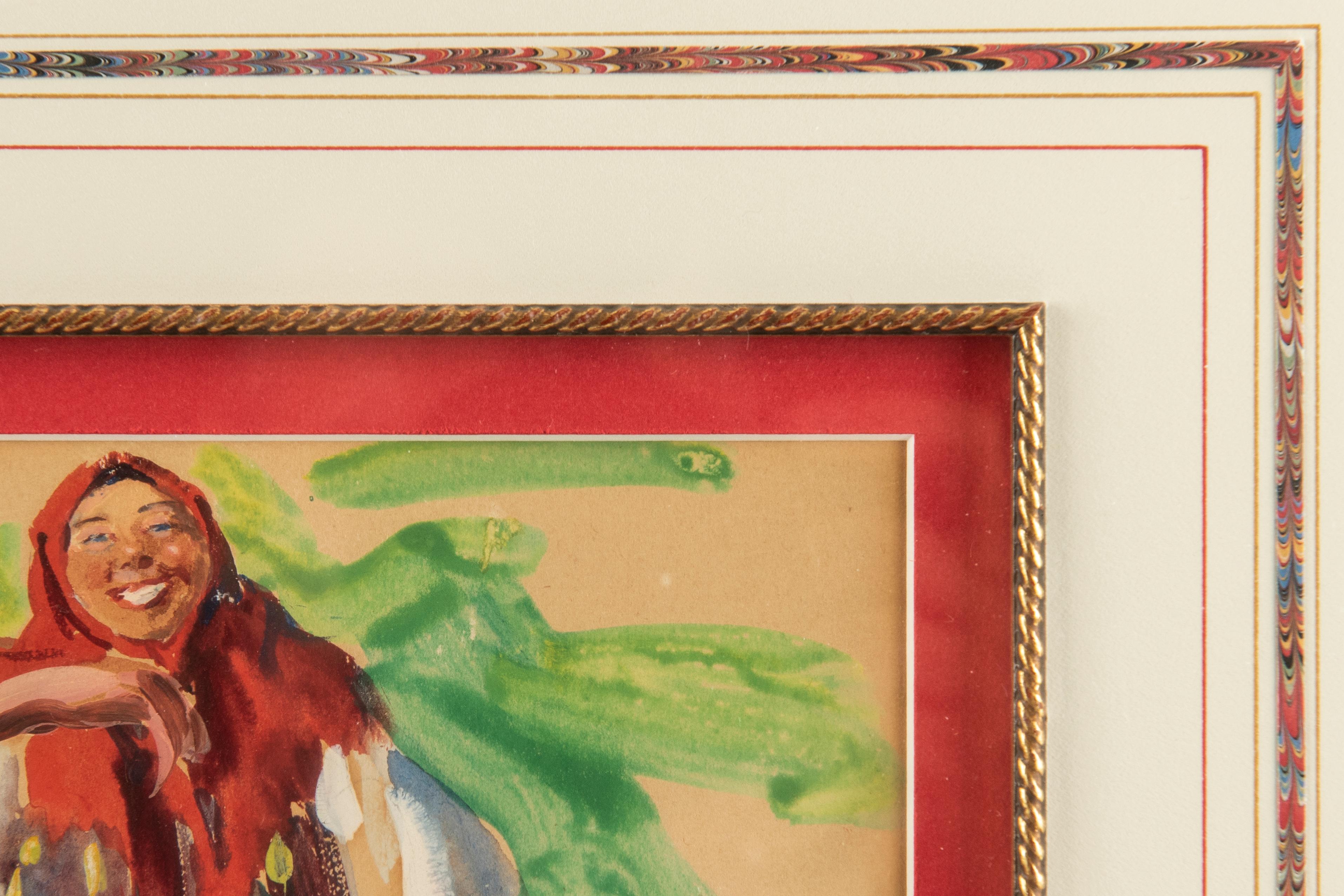 Aquarelle russe de femme riant de Timofey Katurkin Unisexe en vente