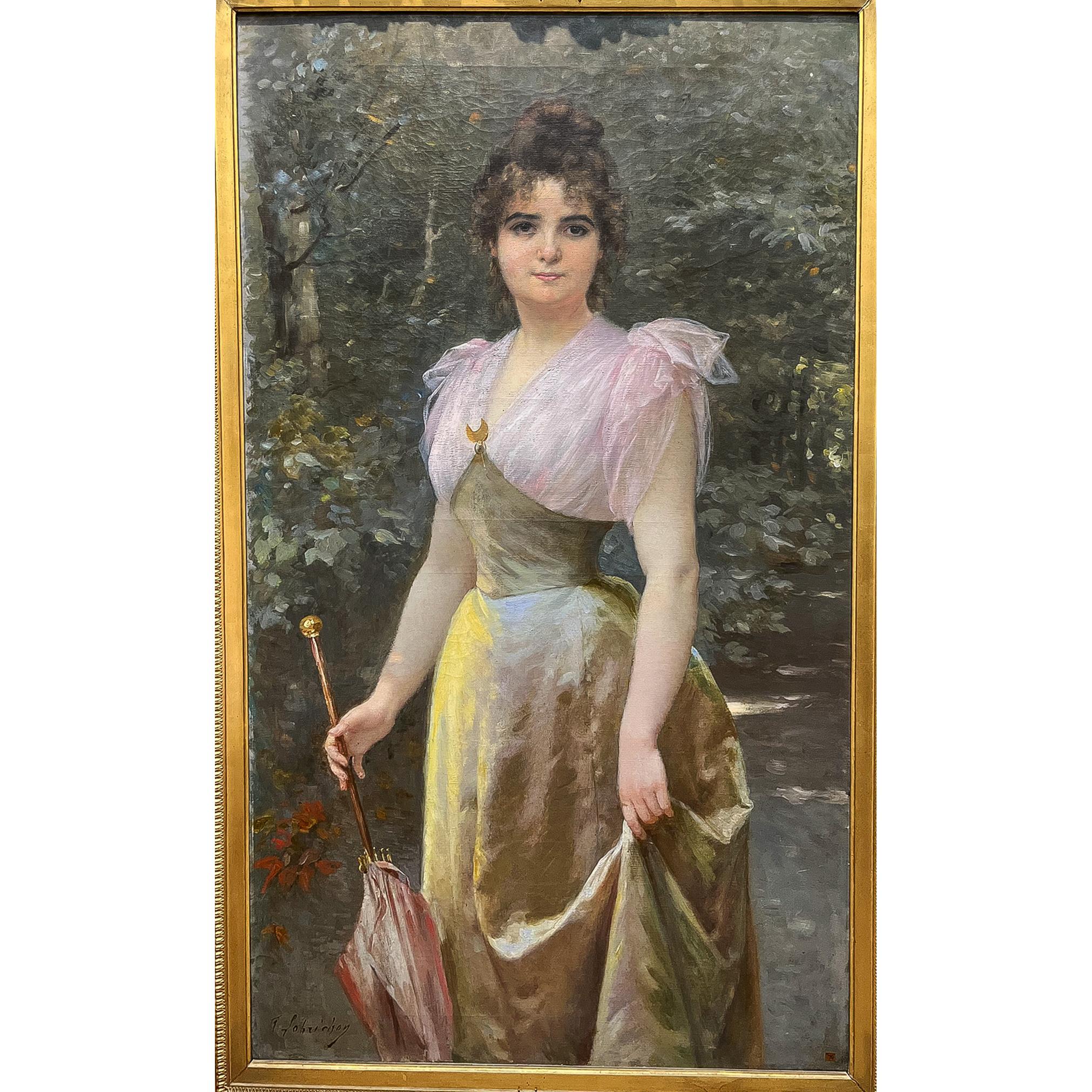 Portrait of An Early 1900's Lady by Timoleon Marie Lobrichon For Sale 2