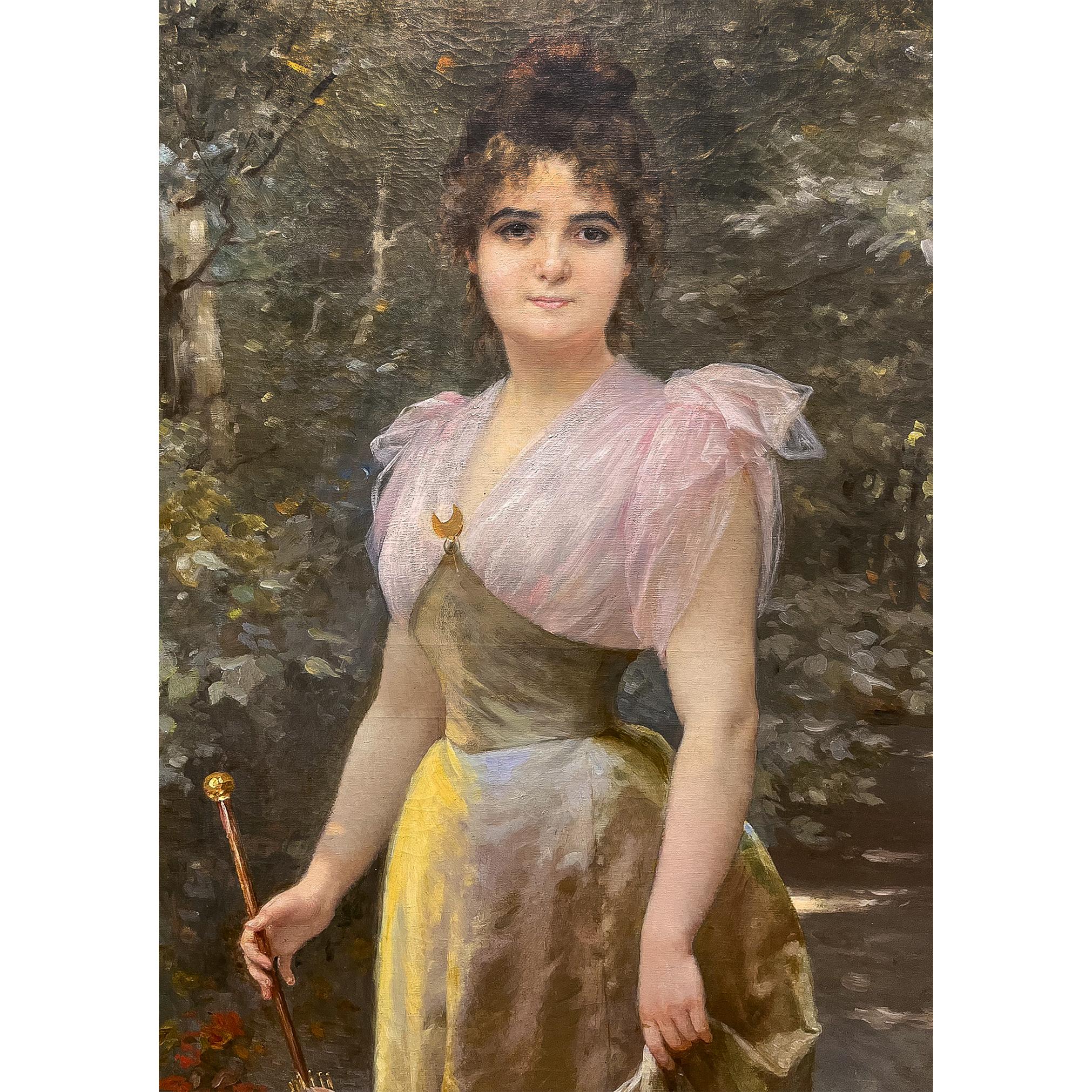 Portrait of An Early 1900's Lady by Timoleon Marie Lobrichon For Sale 3