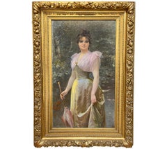 Antique Portrait of An Early 1900's Lady by Timoleon Marie Lobrichon
