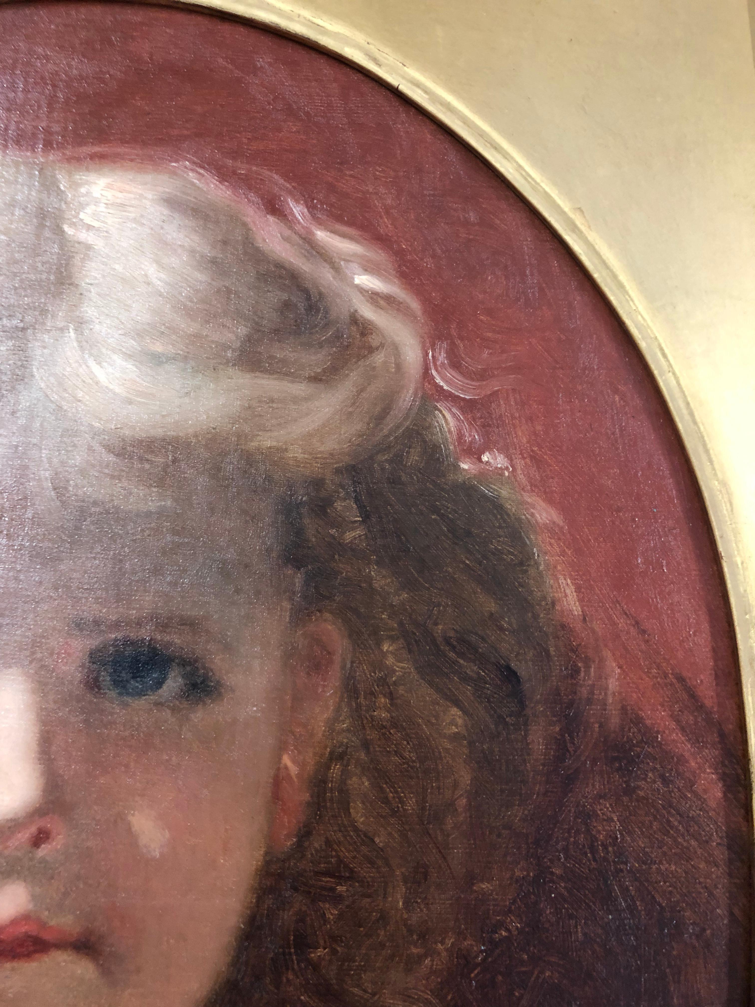 Élève du grand académicien français Bouguereau, Lobrichon a réalisé une représentation émouvante et envoûtante d'une jeune fille en pleine contemplation.  Magnifiquement peinte et réalisée dans un format circulaire qui était populaire à l'époque. 