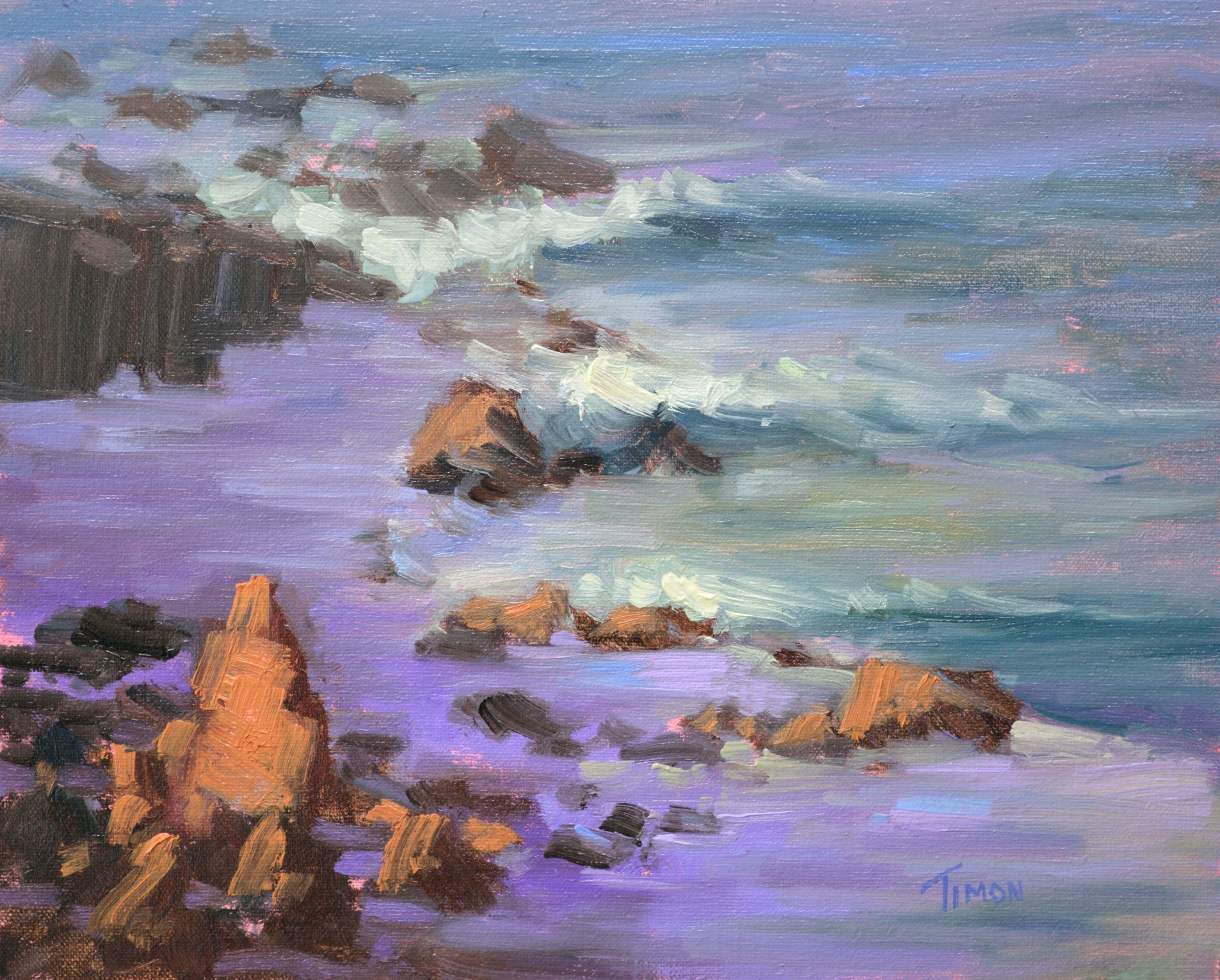 A piece that began as a pleinair study, this painting captures a morning by the sea. Oil on linen mounted on gatorboard. It is available unframed. :: Painting :: Impressionist :: This piece comes with an official certificate of authenticity signed