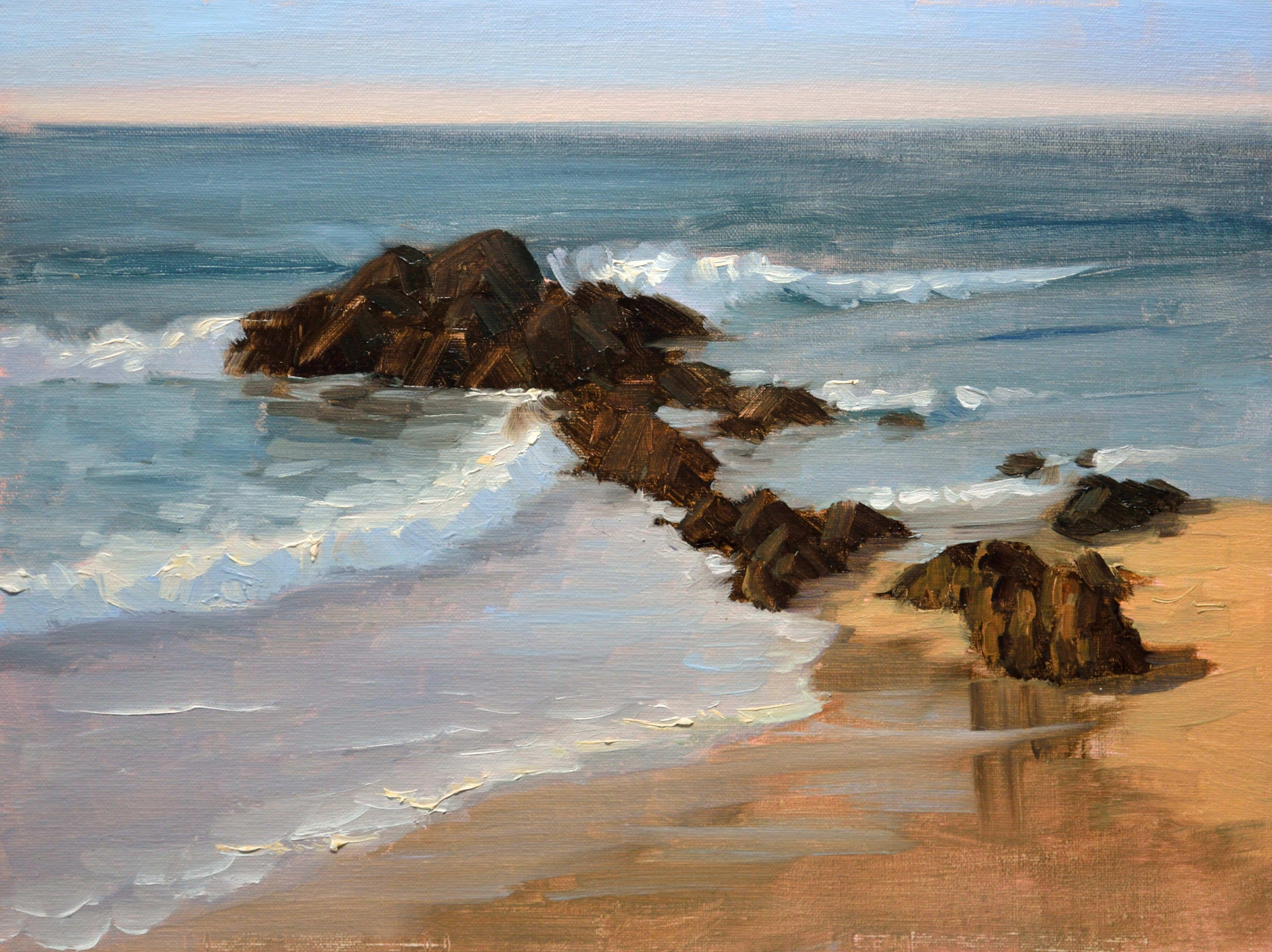 Surf in tarda giornata, Pittura, Olio su tela - Painting di Timon Sloane