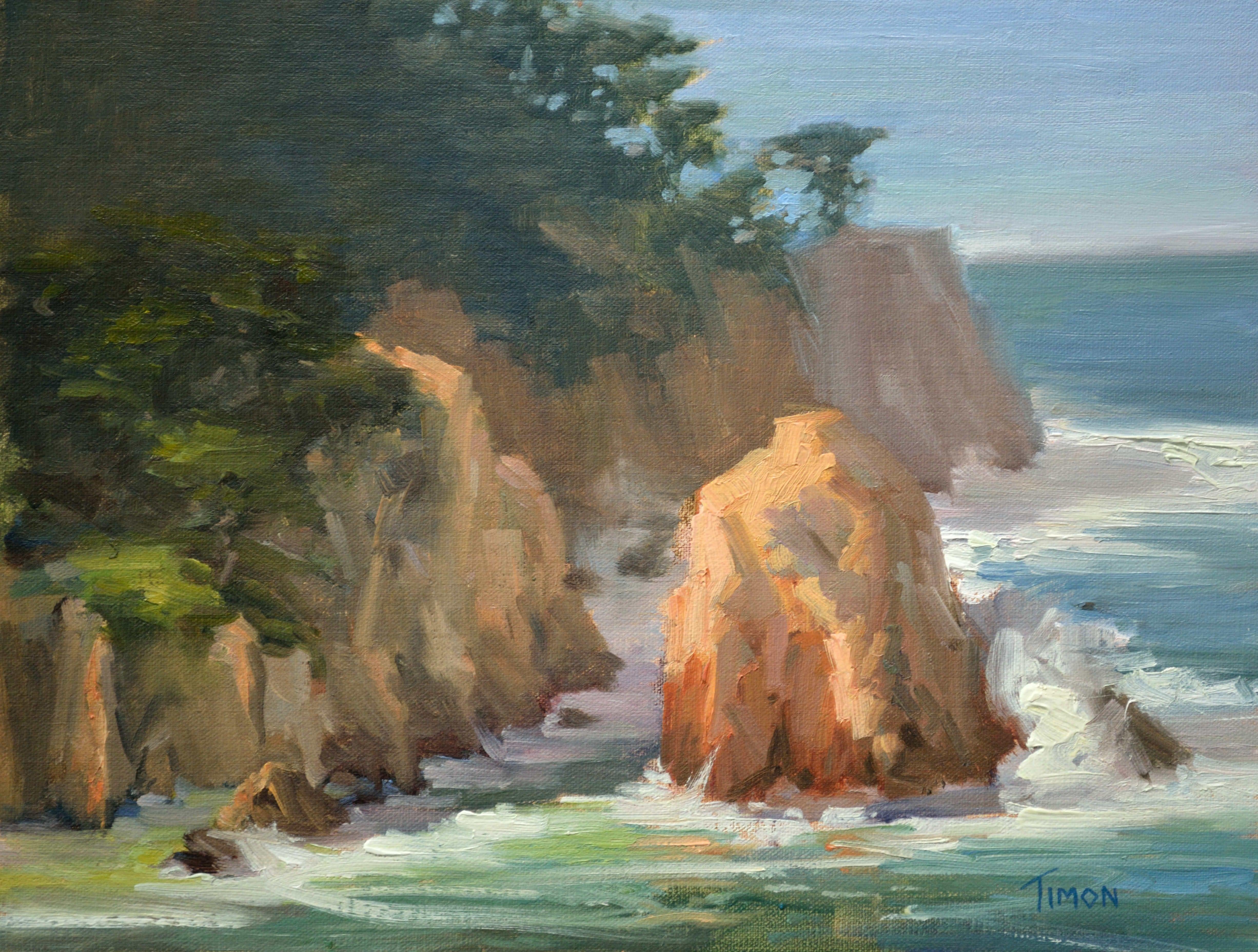 Peinture, huile sur toile, matin de Point Lobos - Painting de Timon Sloane
