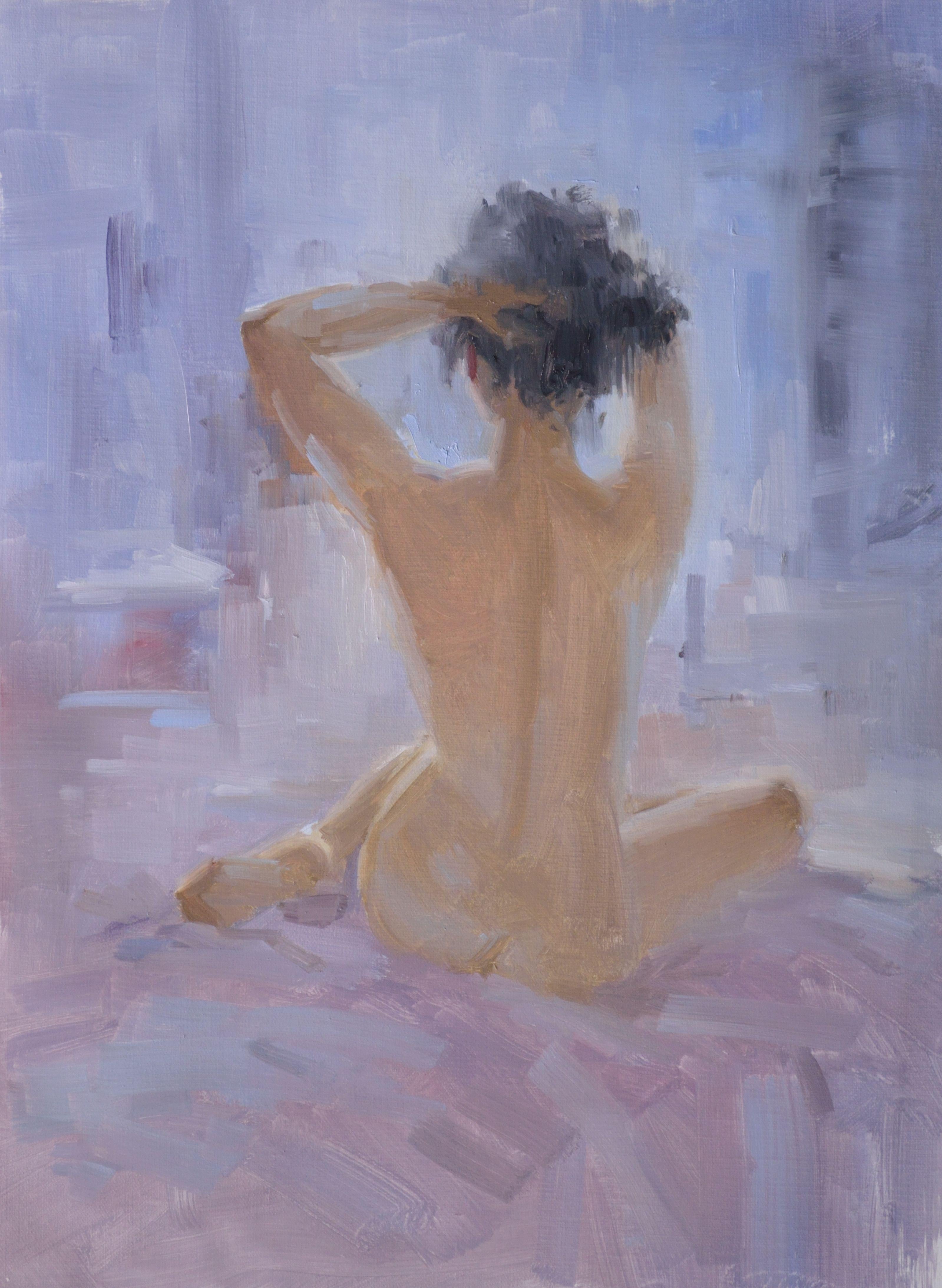 Timon Sloane Figurative Painting - Purple Blue Glow, Painting, Oil on Canvas