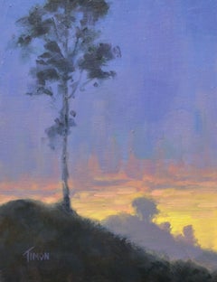 Silhouette de coucher de soleil, peinture, huile sur toile