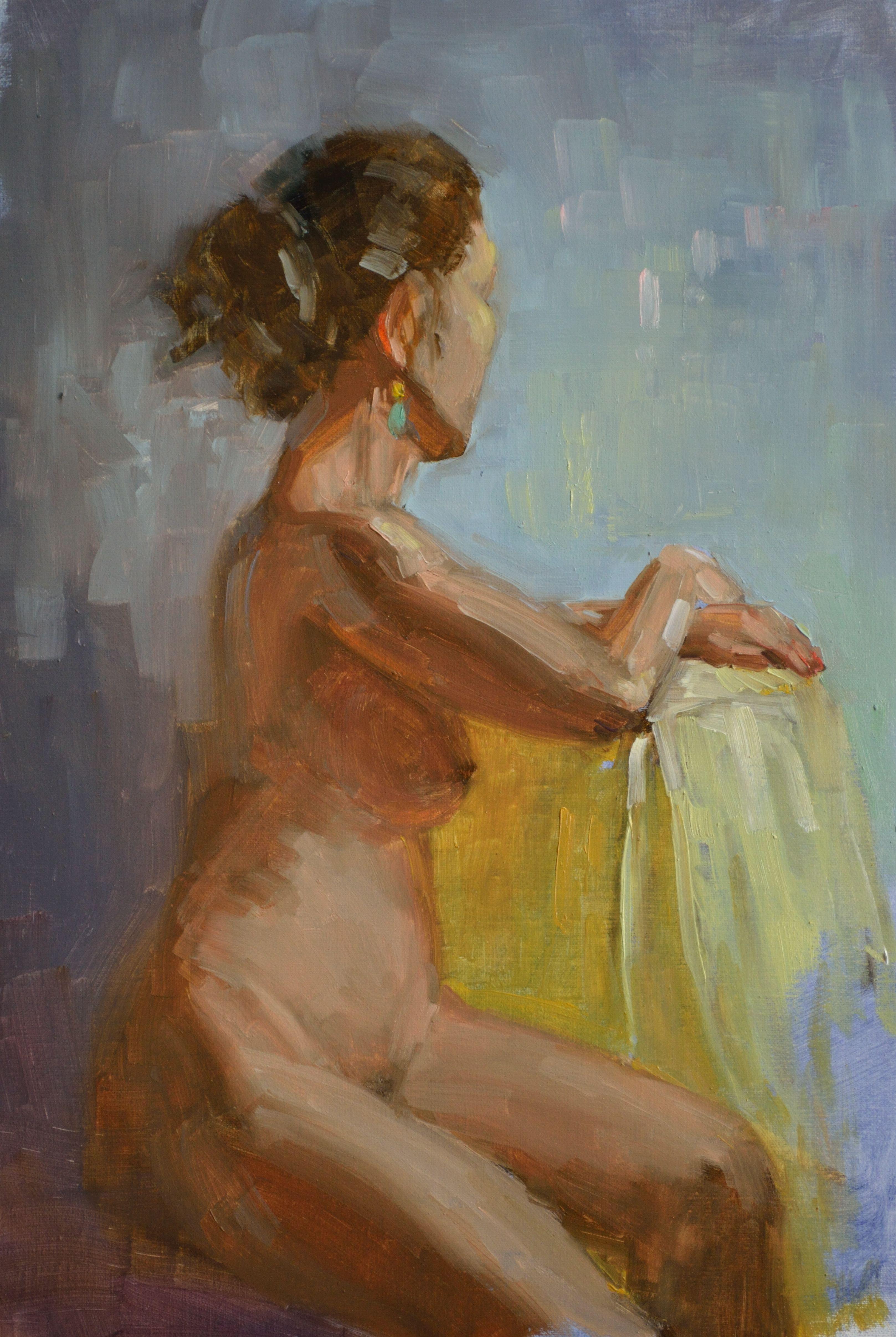 Figurative Painting de Timon Sloane - Turquesa y oro, Pintura, Óleo sobre lienzo