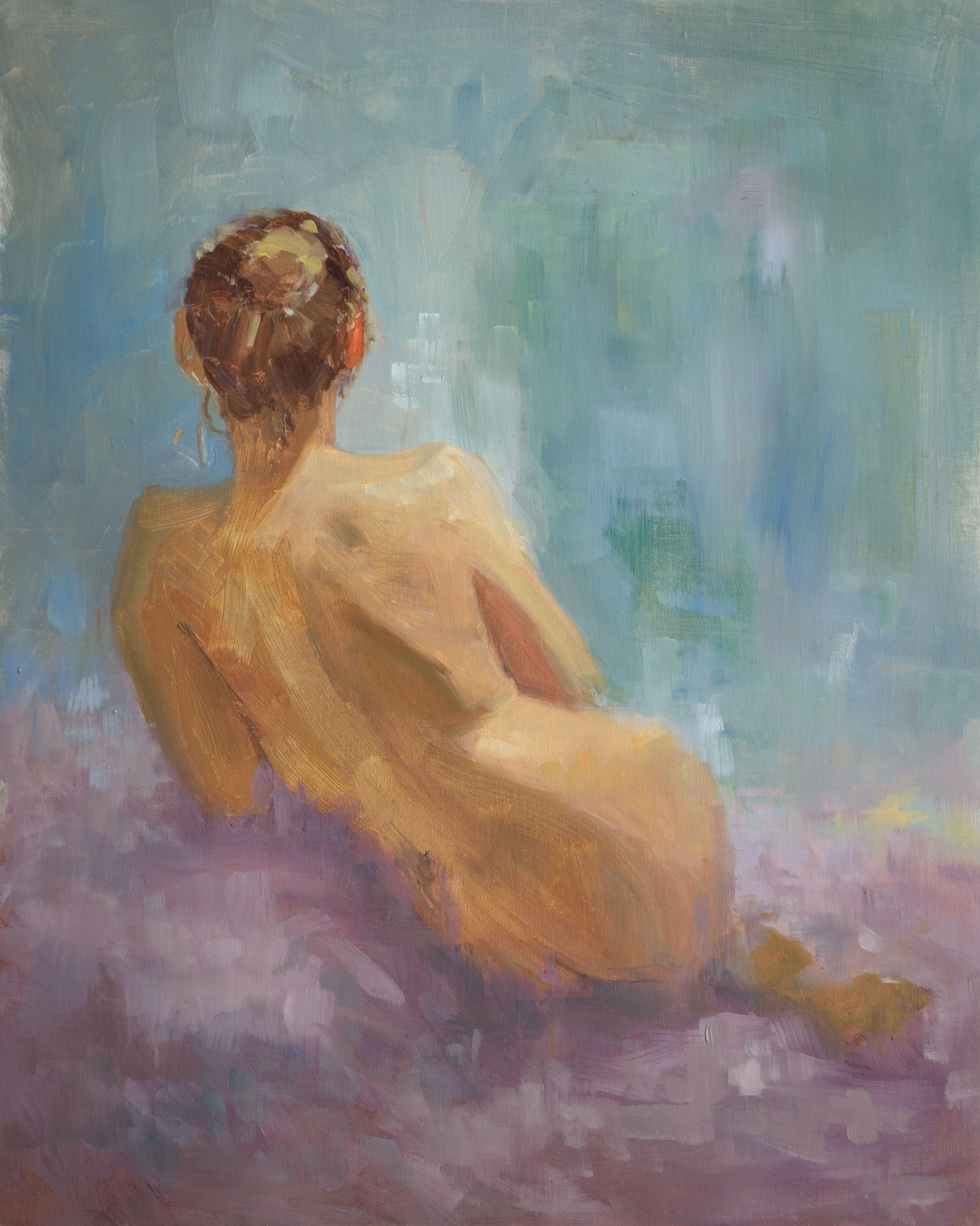 Timon Sloane Figurative Painting - Waiting a Moment, Painting, Oil on Canvas