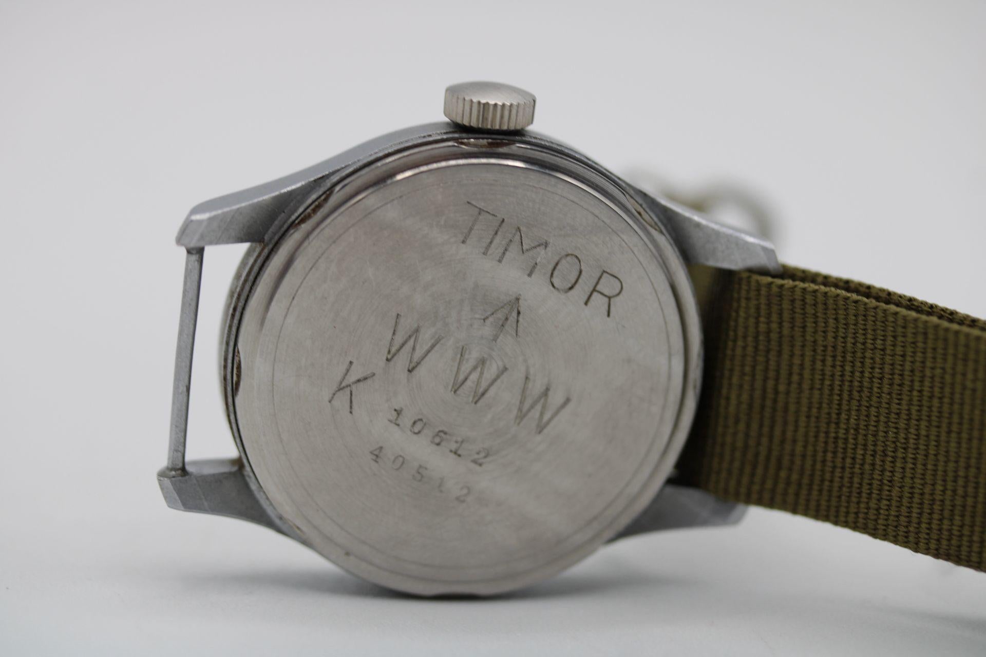 Timor WWW – Dirty Dozen British Military Watch – WW2 Era – Relumed  – 36mm For Sale 3