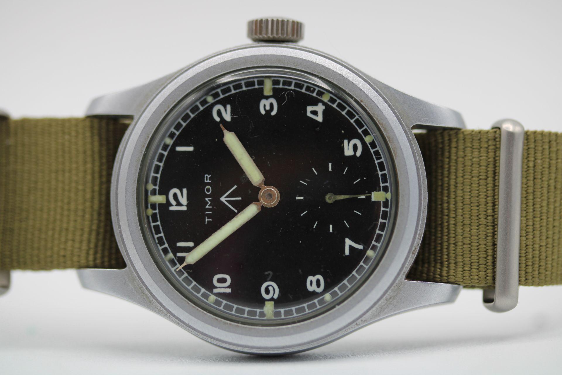 Timor WWW – Dirty Dozen British Military Watch – WW2 Era – Relumed  – 36mm For Sale 4