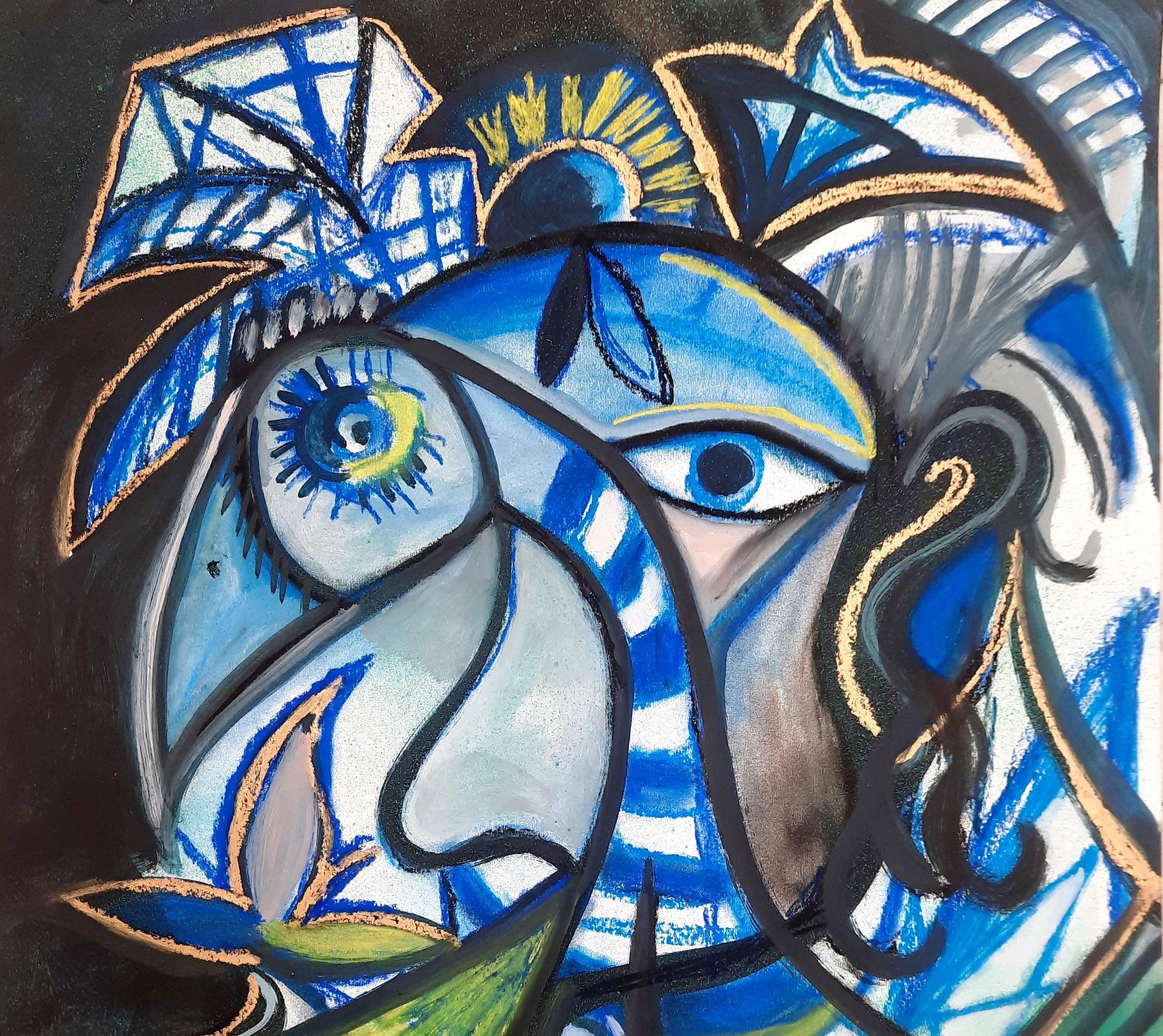 Beautiful feelings Timothy Archer Contemporary art painting pastel blue portrait For Sale 1