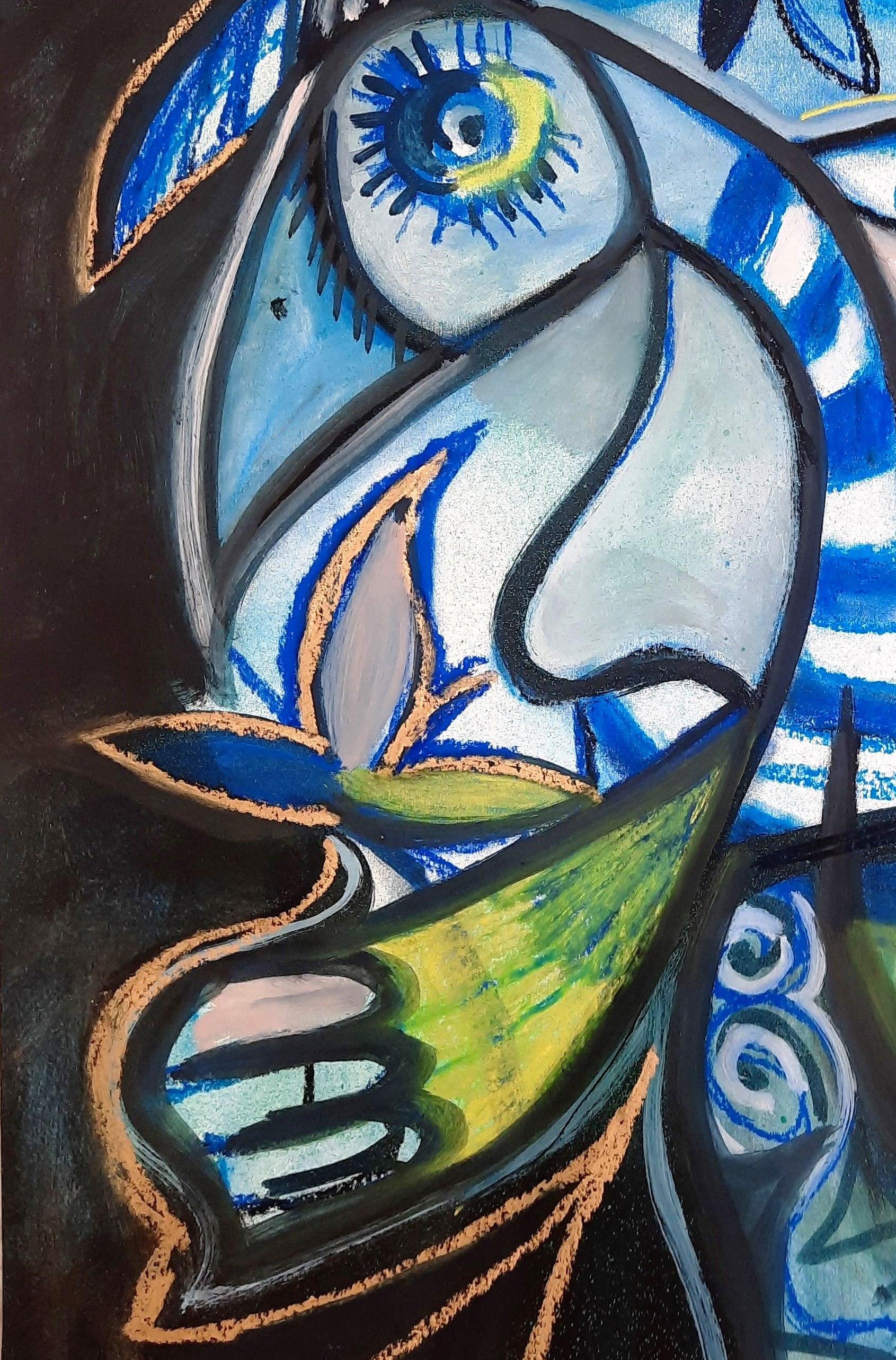 Beautiful feelings Timothy Archer Contemporary art painting pastel blue portrait For Sale 2