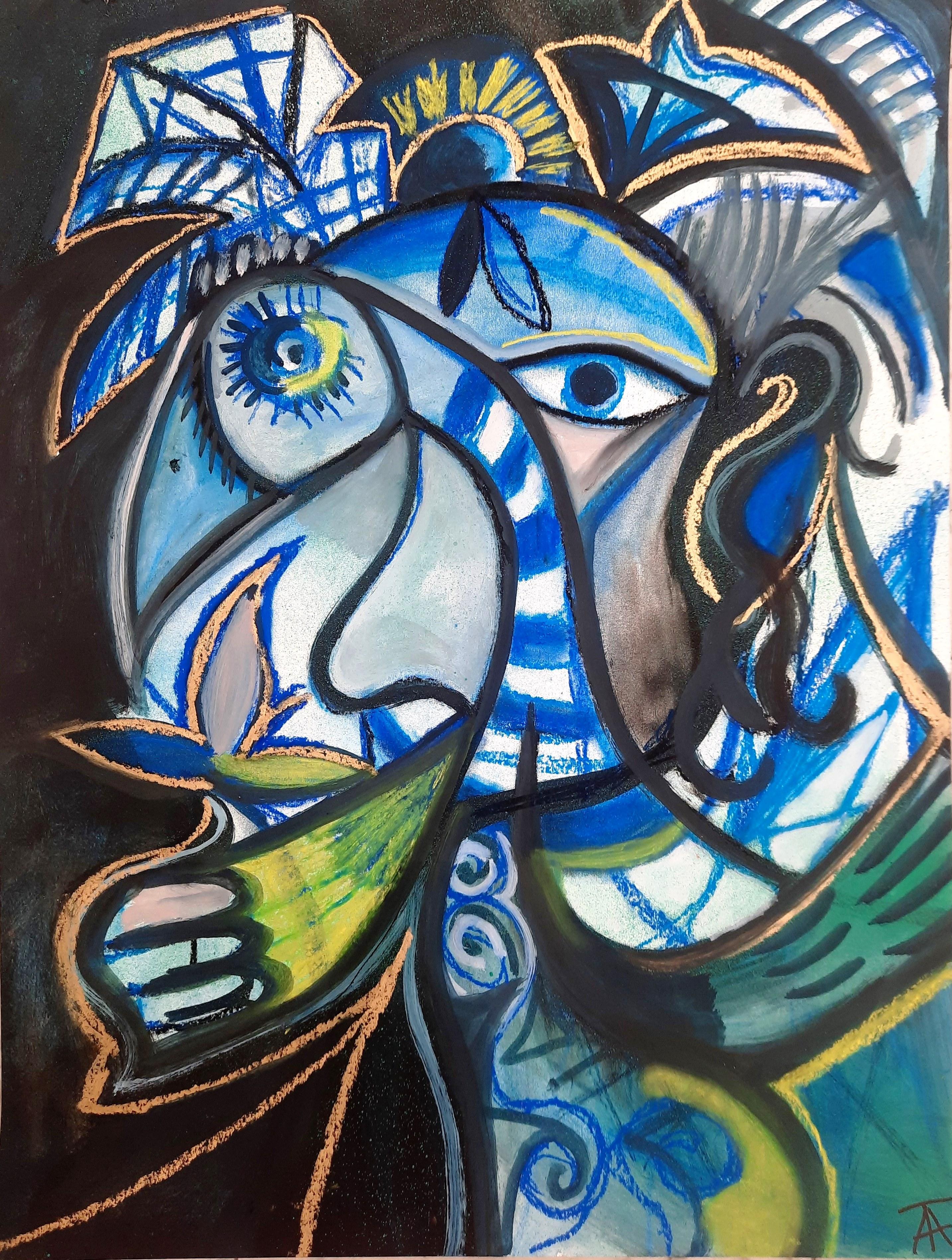 Hermosos sentimientos Timothy Archer Arte contemporáneo pintura pastel azul retrato