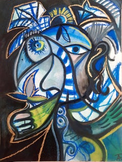 Beautiful feelings Timothy Archer Contemporary art painting pastel blue portrait