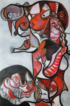 Charybde et Scylla Timothy Archer Peinture d'art contemporain rouge mythologie huile 
