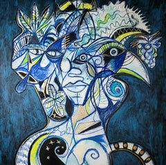 Hecate and the triple return Timothy Archer Contemporary art painting blue color