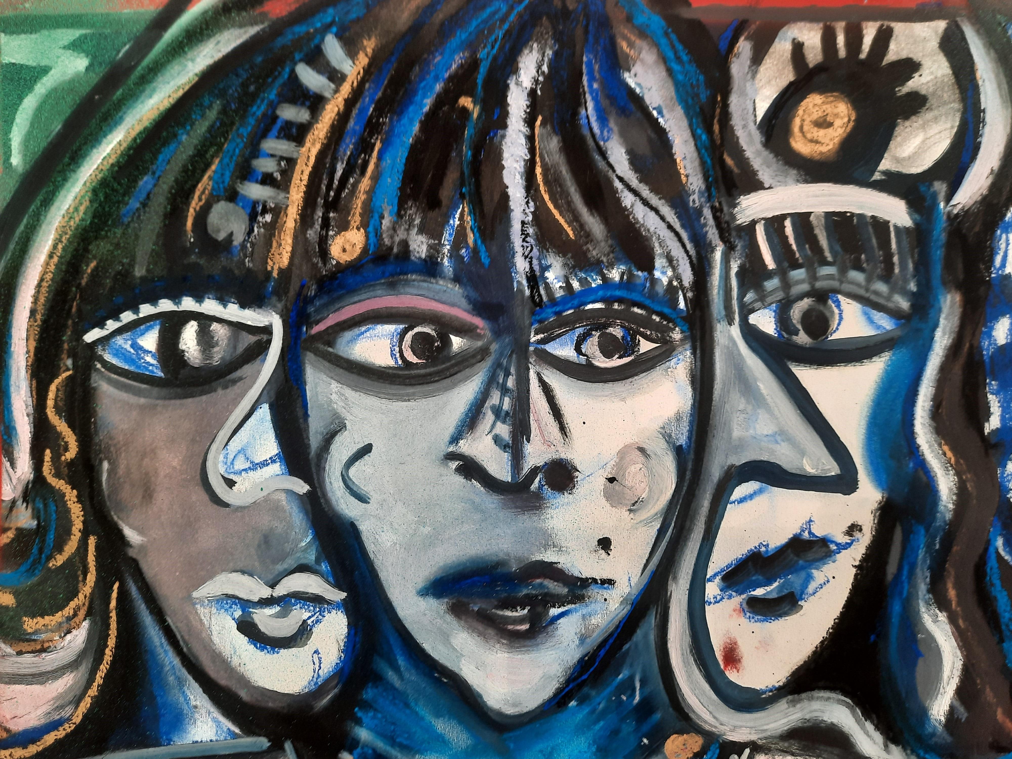 Hecate Timothy Archer Contemporary art painting pastel red blue mythology woman For Sale 2