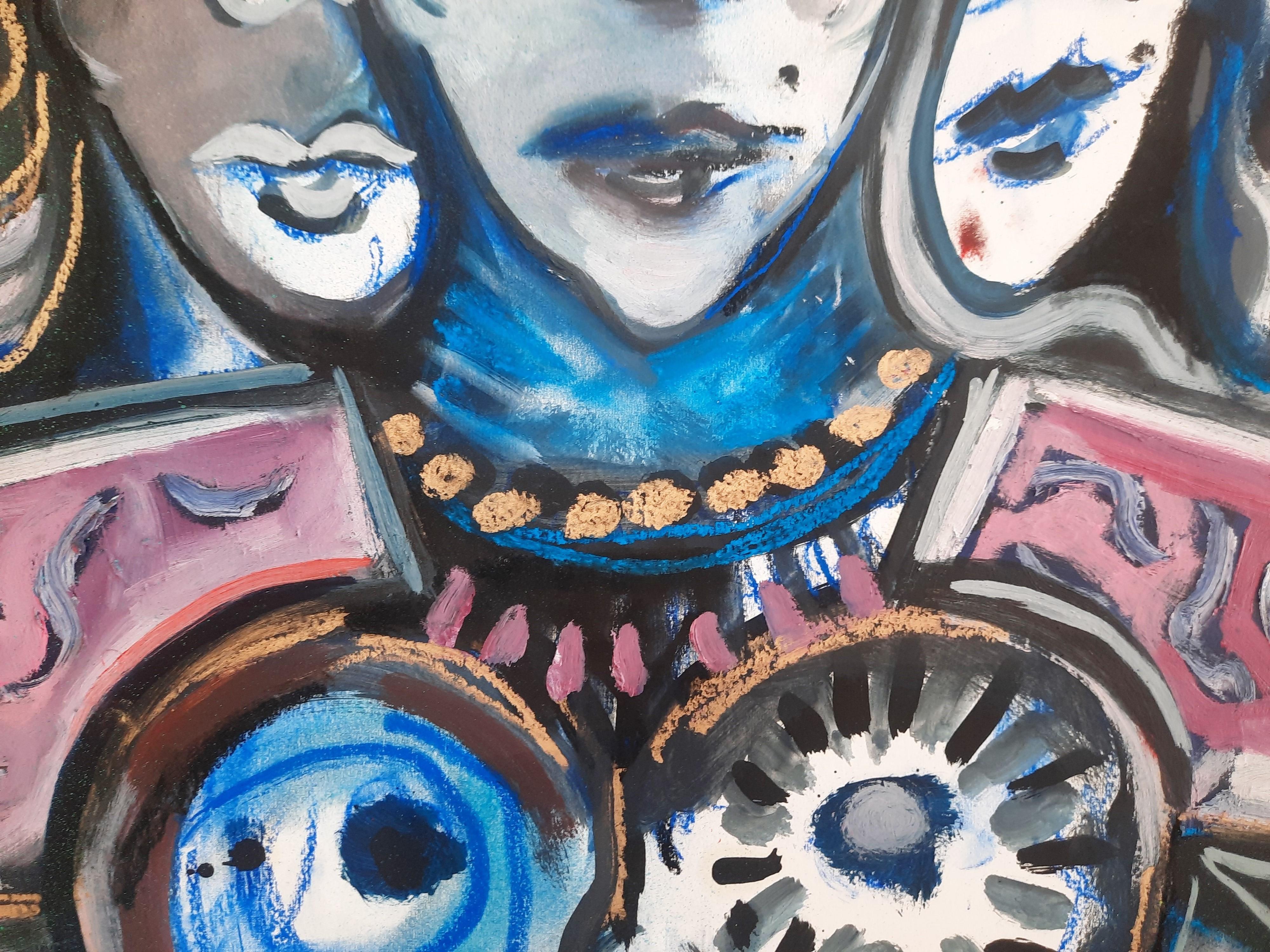 Hecate Timothy Archer Contemporary art painting pastel red blue mythology woman For Sale 3