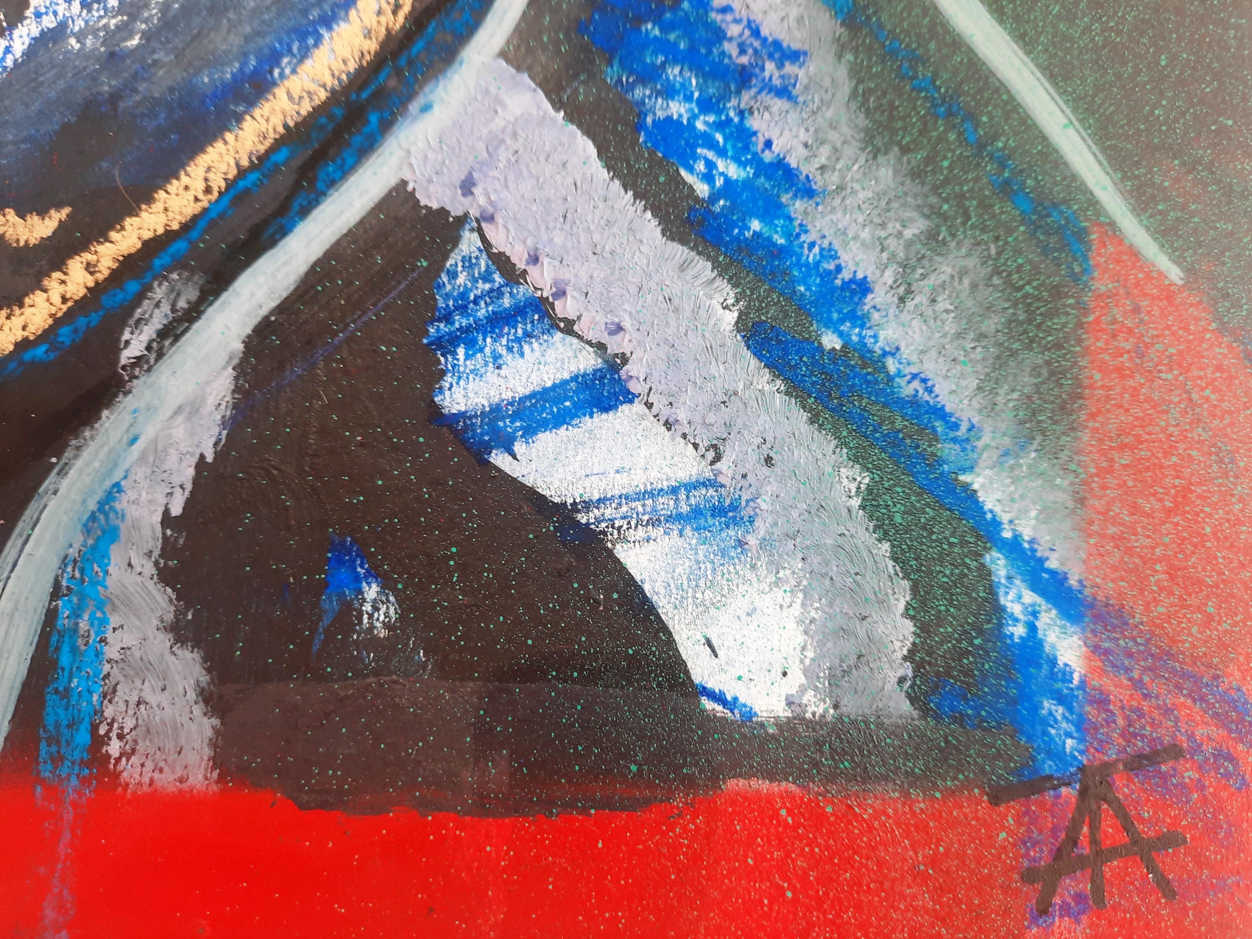 Hecate Timothy Archer Contemporary art painting pastel red blue mythology woman For Sale 4