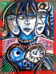 Hecate Timothy Archer peinture d'art contemporain pastel rouge bleu mythologie femme