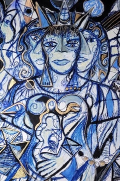 Hecate's supper Timothy Archer Contemporary art painting blue mythology pastel