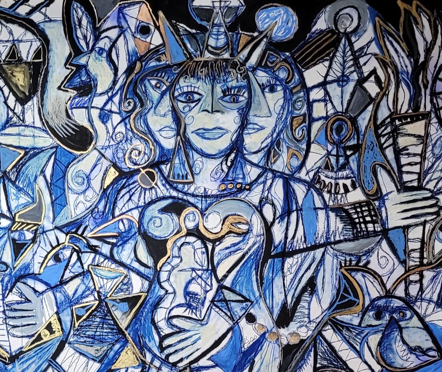Hecate's supper Timothy Archer Contemporary art painting blue mythology pastel For Sale 2