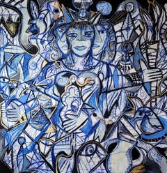 Le souper d'Hécate Timothy Archer Art contemporain peinture bleu mythologie pastel