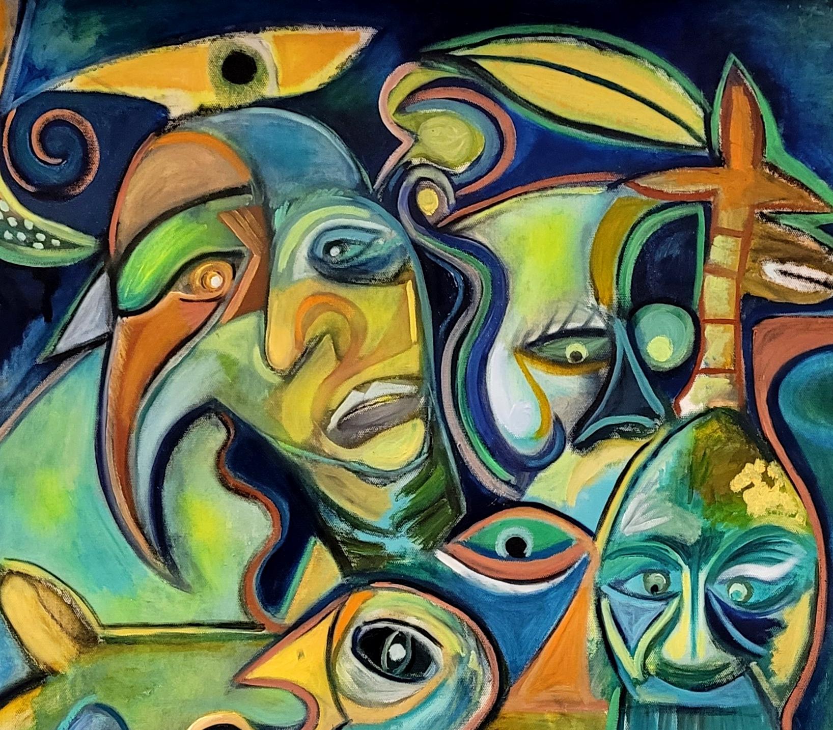 Narciso cambio de paradigma Timothy Archer Siglo XXI Pintura contemporánea azul en venta 1