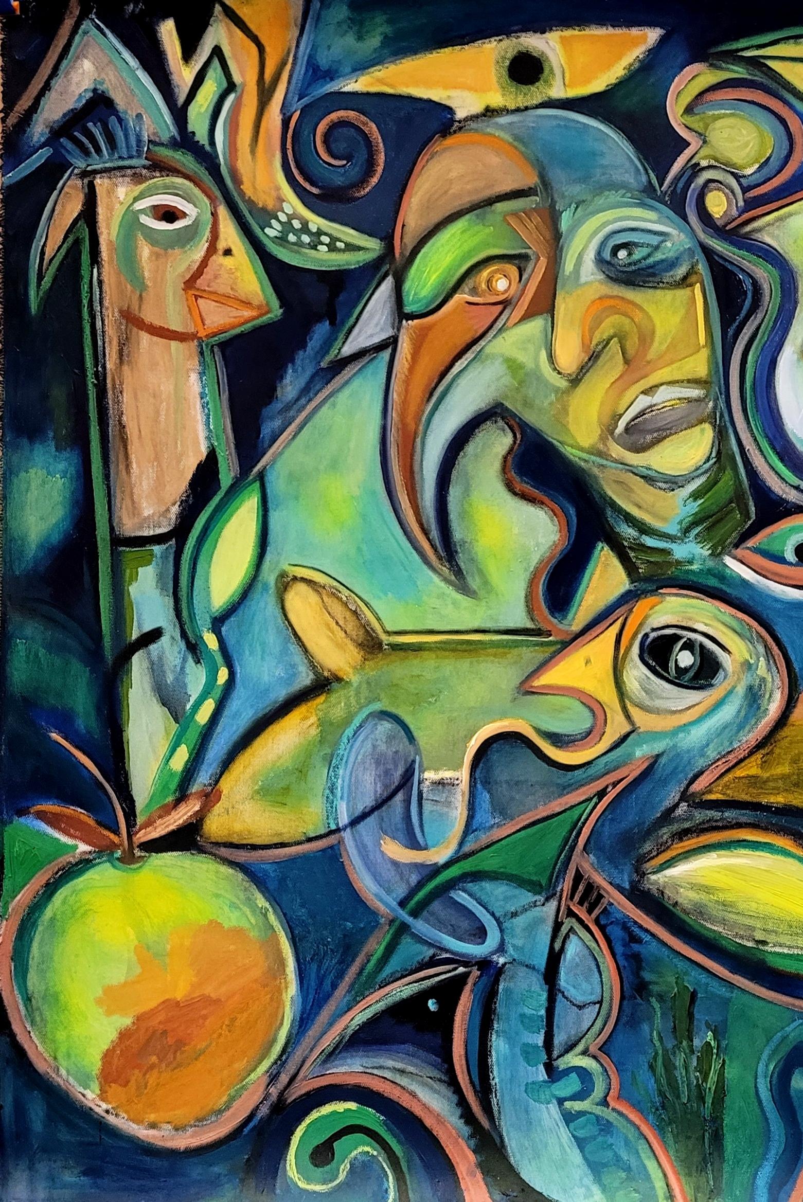Narciso cambio de paradigma Timothy Archer Siglo XXI Pintura contemporánea azul en venta 4