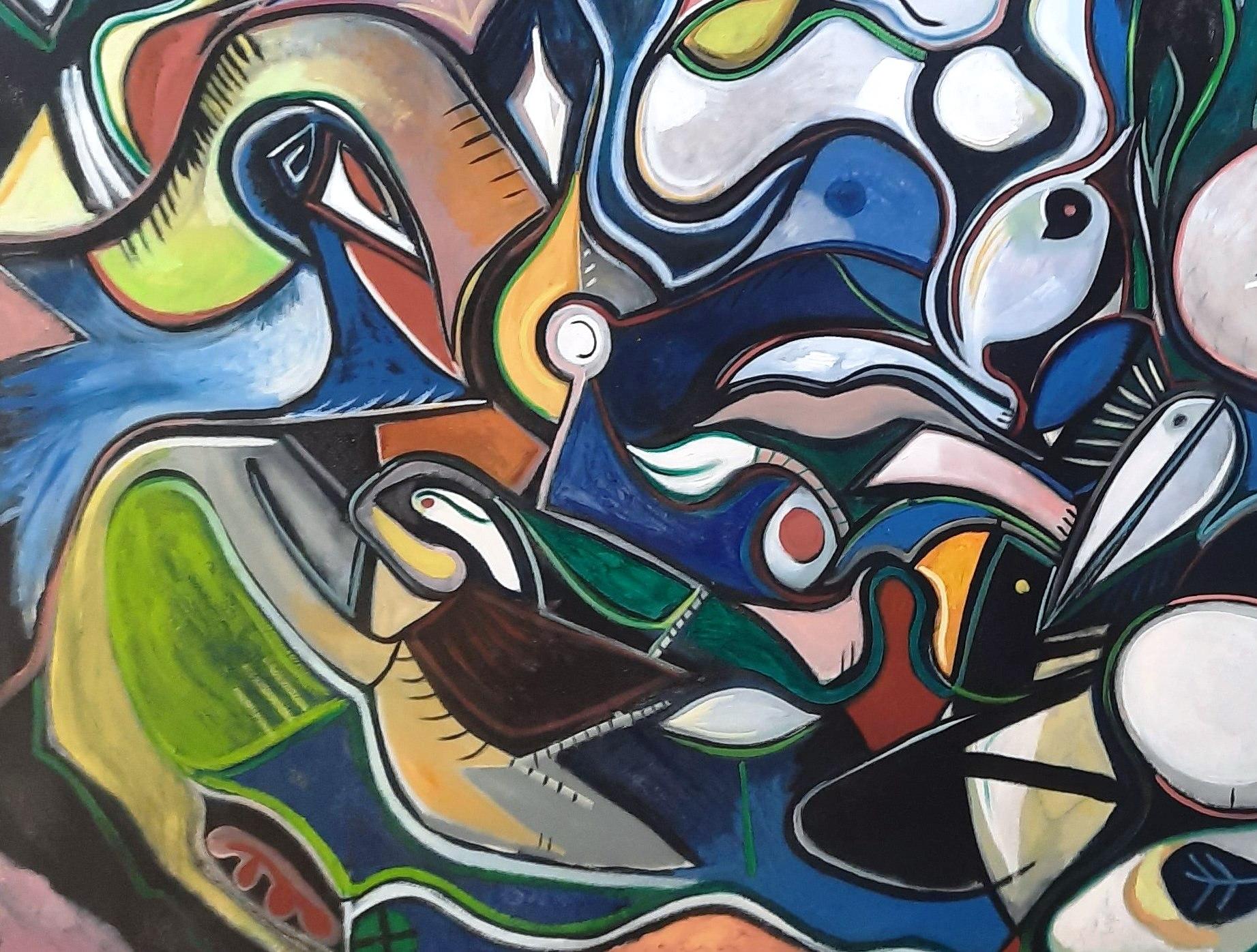 Notizie da Eéa Timothy Archer Arte contemporanea pittura mitologia blu verde olio in vendita 1