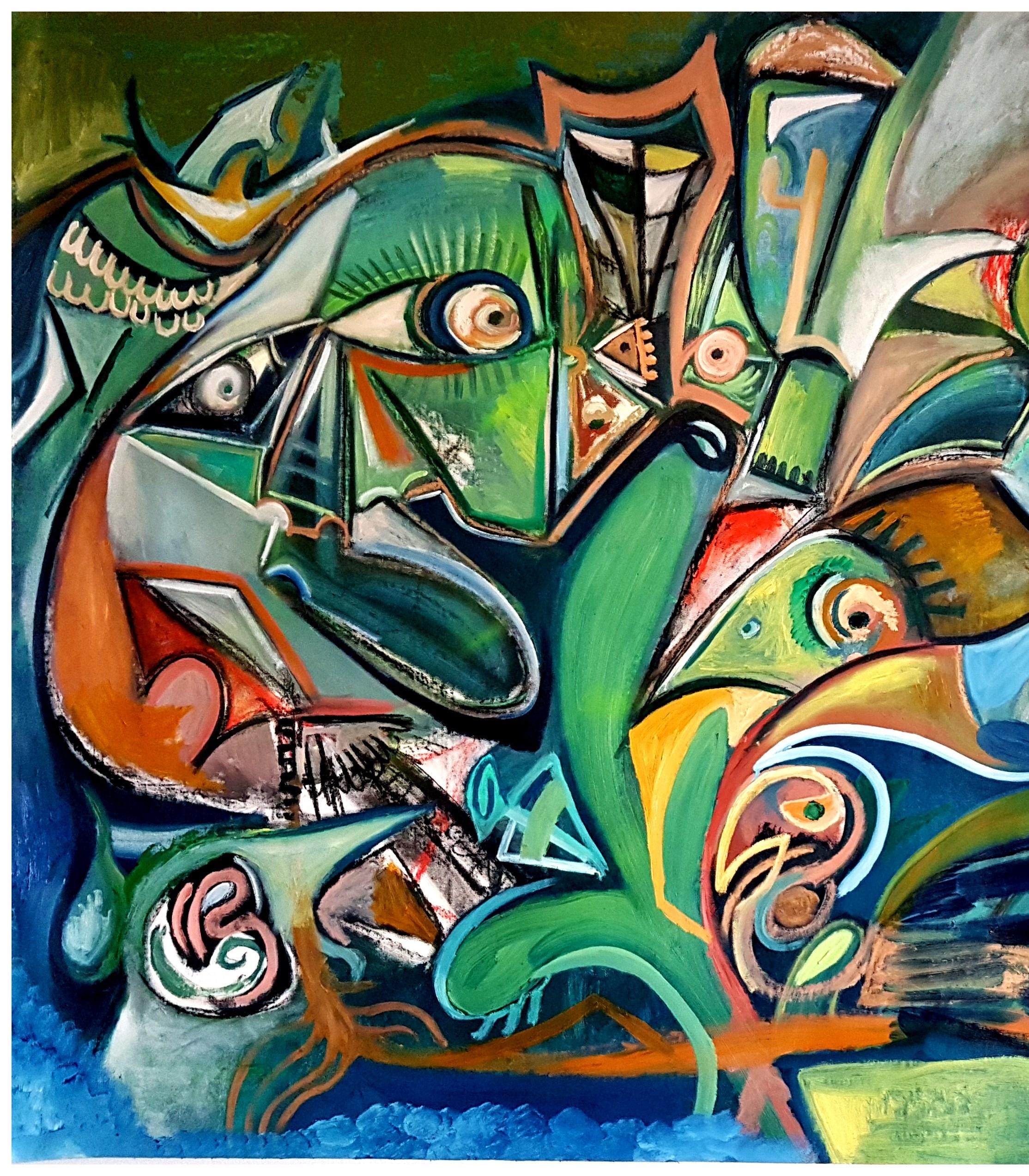Aguas primordiales Timothy Archer Siglo XXI Pintura contemporánea Pájaro azul en venta 1