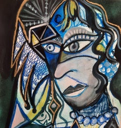 Regina madre con rimpianti Timothy Archer Pittura d'arte contemporanea blu pastello