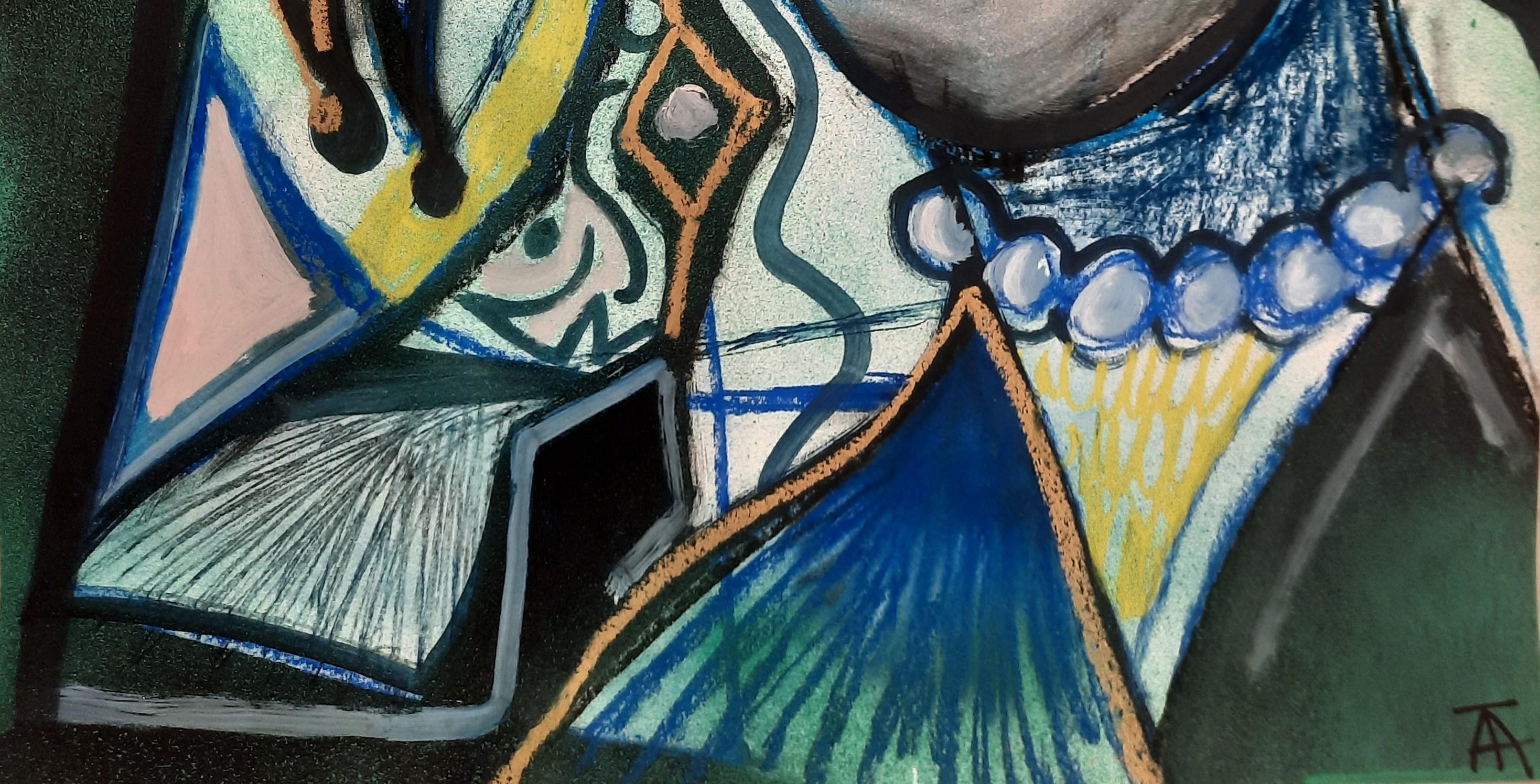 Reina madre arrepentida Timothy Archer Pintura de arte contemporáneo azul pastel en venta 2