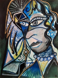 Reina madre arrepentida Timothy Archer Pintura de arte contemporáneo azul pastel