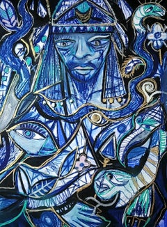 Self-portrait as a Moon priest Timothy Archer Contemporary art painting blue oil