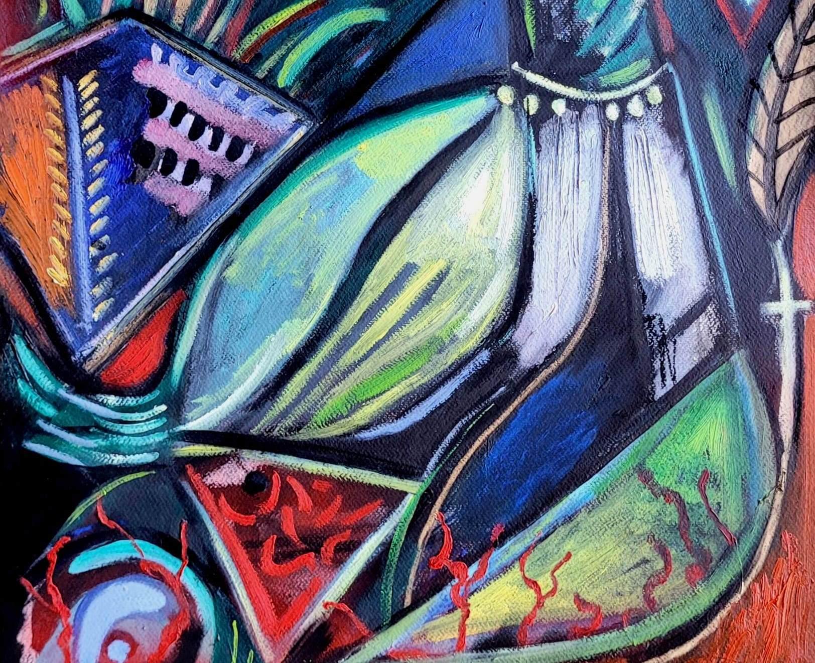 Il cuculo atomico Timothy Archer Arte contemporanea pittura uccello rosso carta pastello in vendita 1