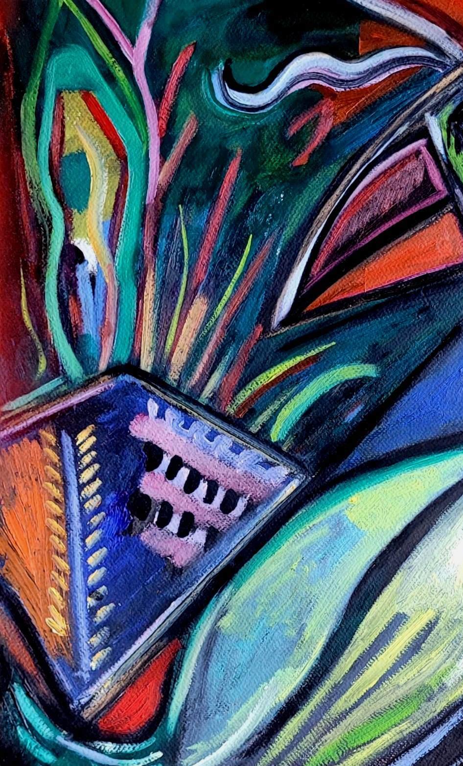 Il cuculo atomico Timothy Archer Arte contemporanea pittura uccello rosso carta pastello in vendita 2
