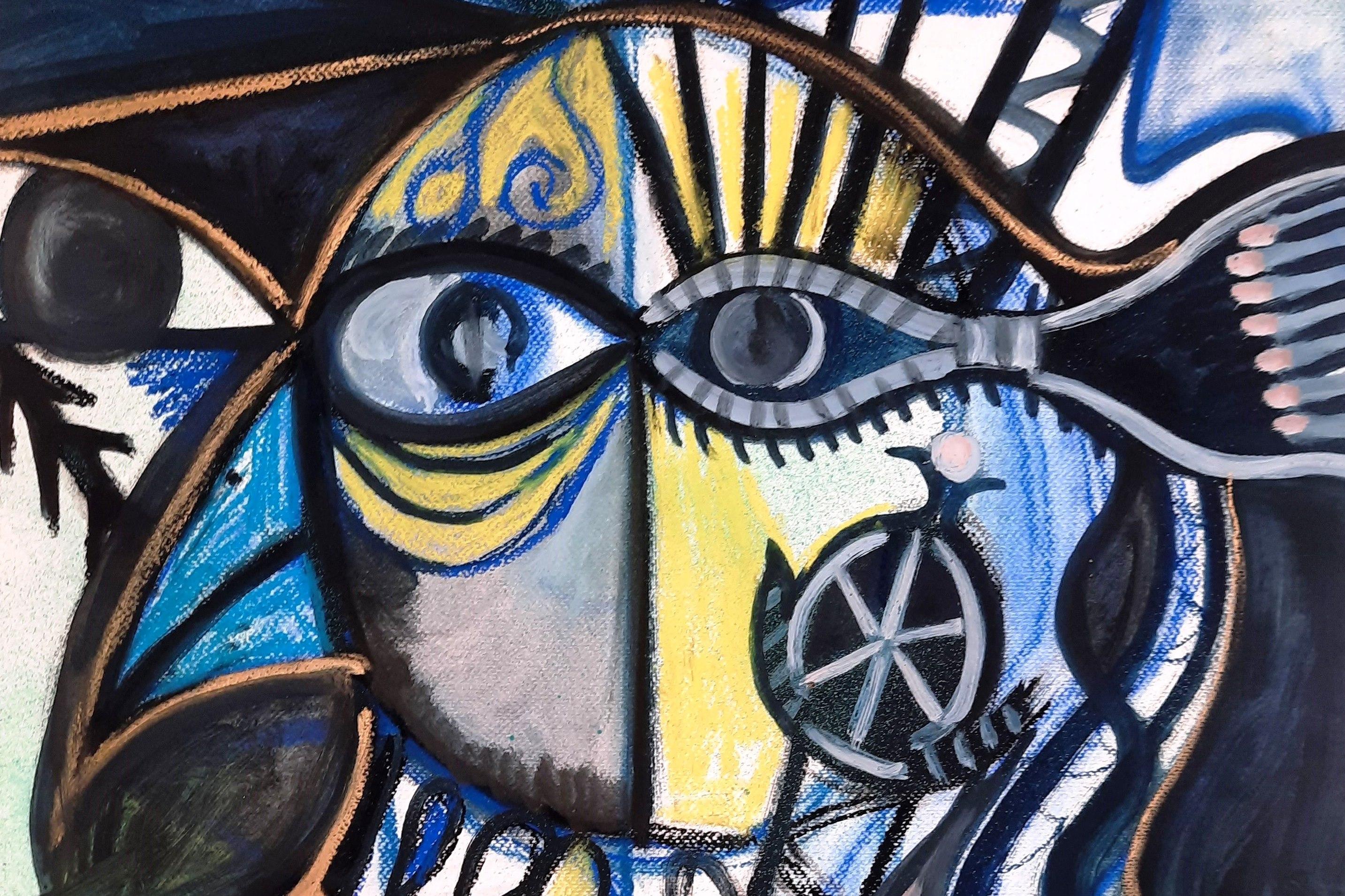 The Vogelmagier Timothy Archer Contemporary art painting pastell blau vogel tier im Angebot 1