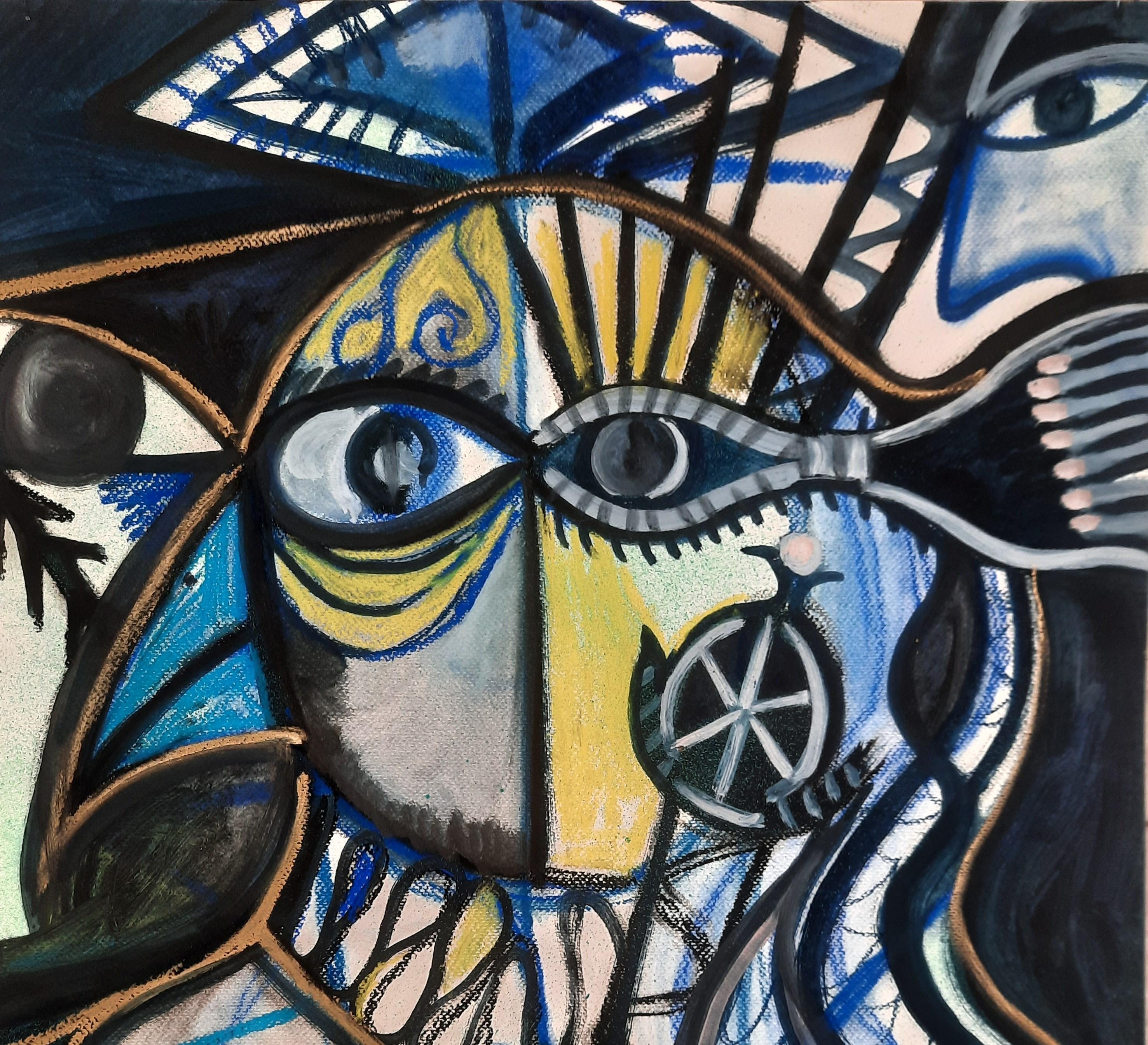 The Vogelmagier Timothy Archer Contemporary art painting pastell blau vogel tier im Angebot 2